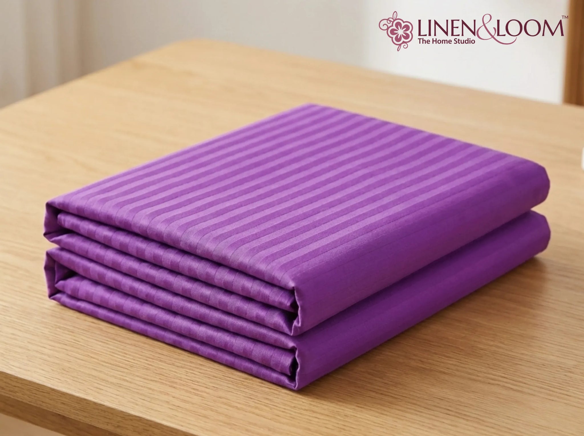 Purple - Linen & Loom Elegance Series Super King Size Bedsheet with 2 Pillow Covers | Luxury Striped Cotton Blend Bedsheet Set 200 TC | Soft, Breathable & Hotel-Style Finish (108 x 108 inches)