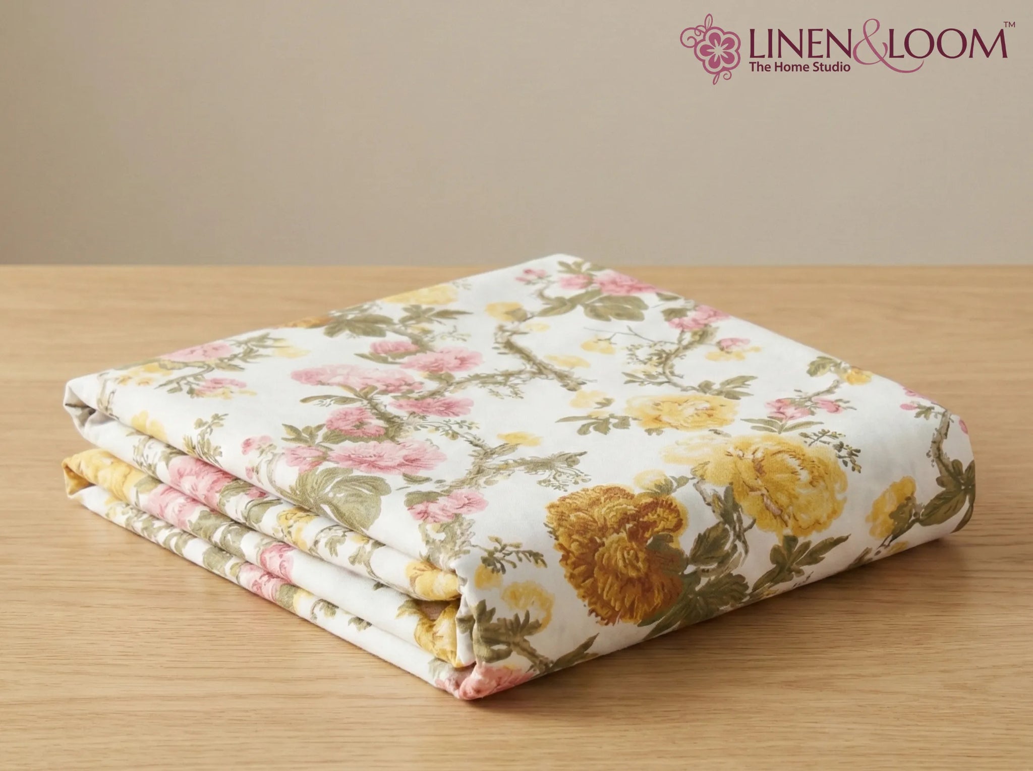 Autumn Bloom - Linen & Loom Natural Collection - Super King (100x108) 100% Pure Cotton Bedsheet with 2 Pillow Covers | Soft Breathable Bedspread for Home Decor | TC 240