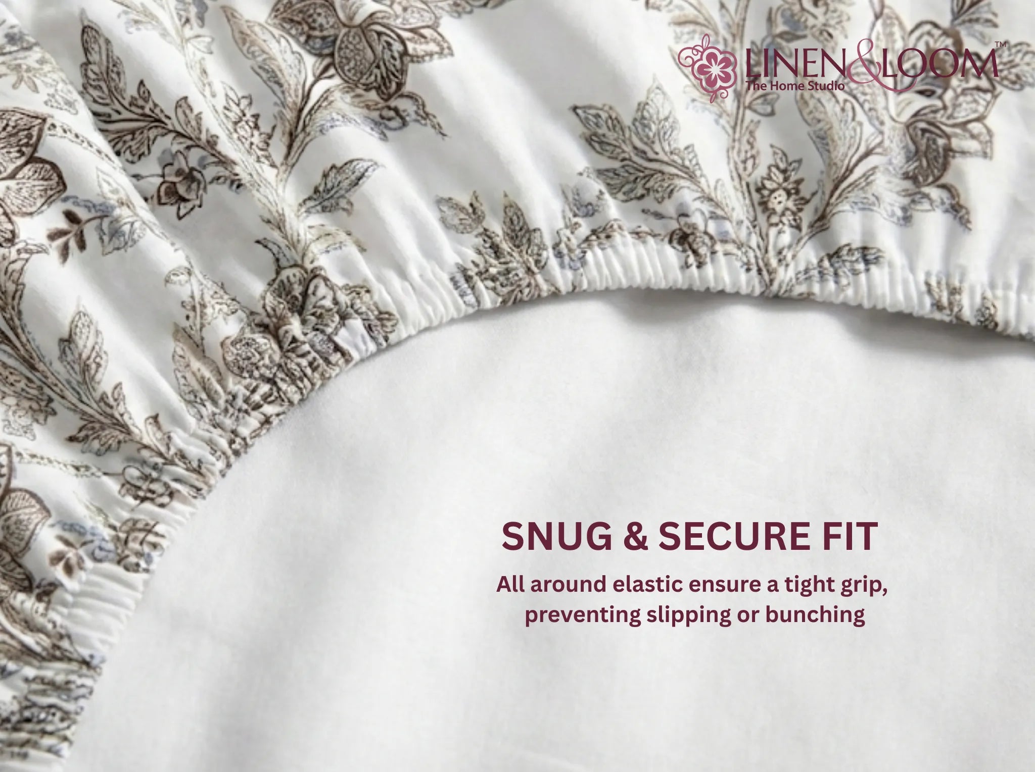 Ornate Pearl - Linen & Loom Pure Comfort Series 360° Elastic Fitted Bedsheet | Soft and Comfortable Bed Linen Set for a Cozy Bedroom | 200 TC | King Size 72x78 inches + 9 inches