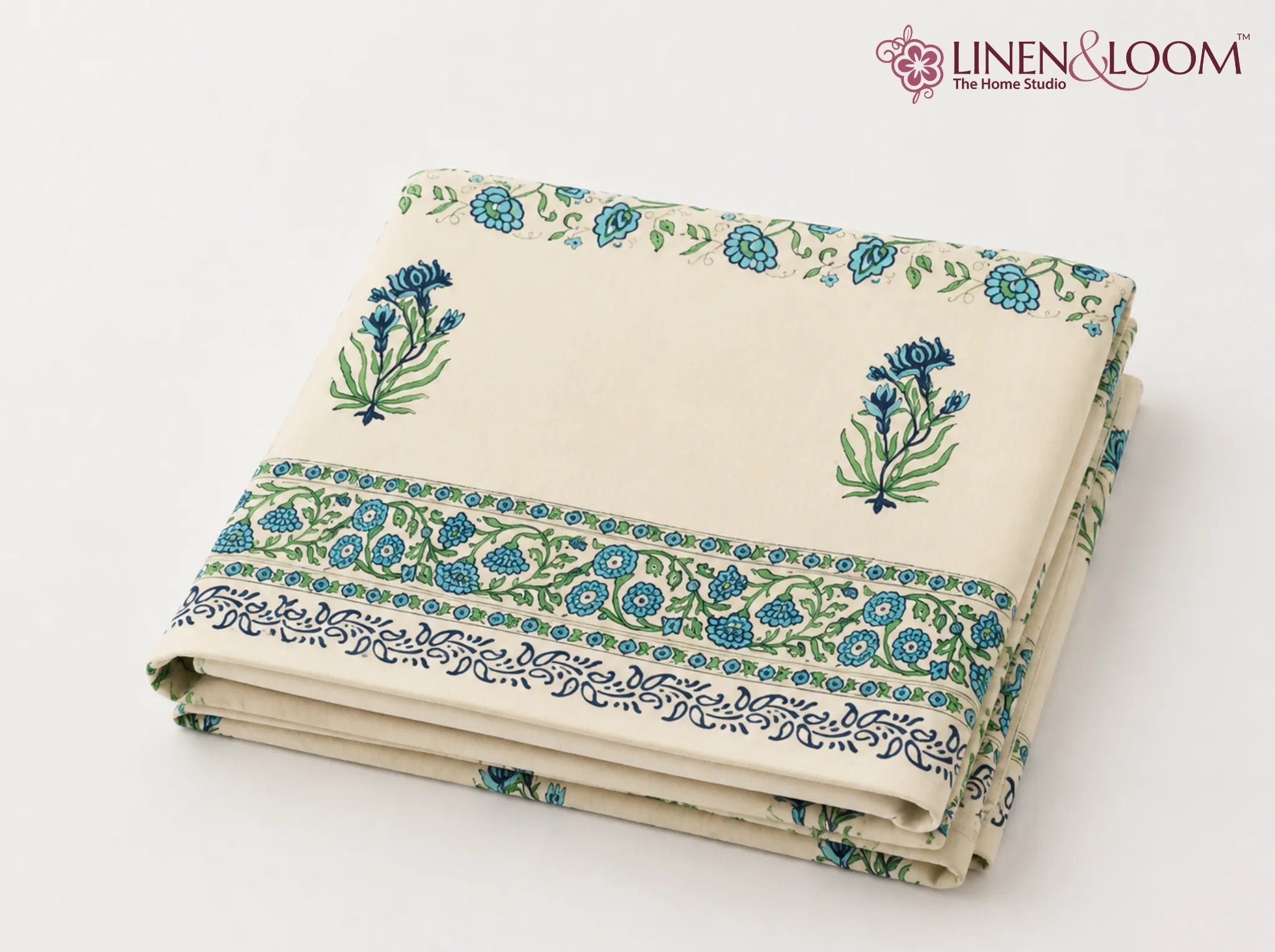 Jaipur Azure - Linen & Loom Rajwada Heritage 6-Seater Table Cover | 100% Premium Cotton Slub | 200 TC | 160 GSM | 1.5 x 2.25 Meters