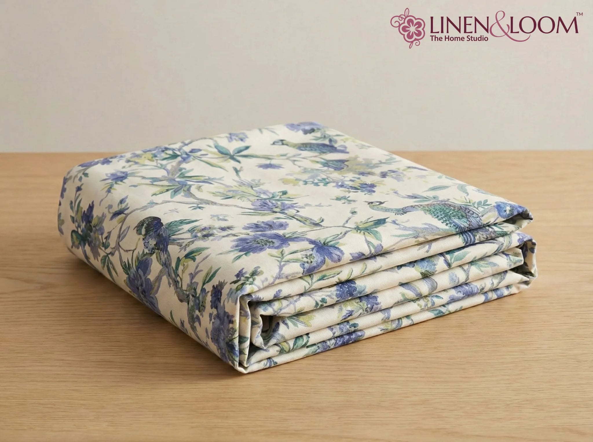 Bluebird Meadow - Linen & Loom Natural Collection - Super King (100x108) 100% Pure Cotton Bedsheet with 2 Pillow Covers | Soft Breathable Bedspread for Home Decor | TC 240