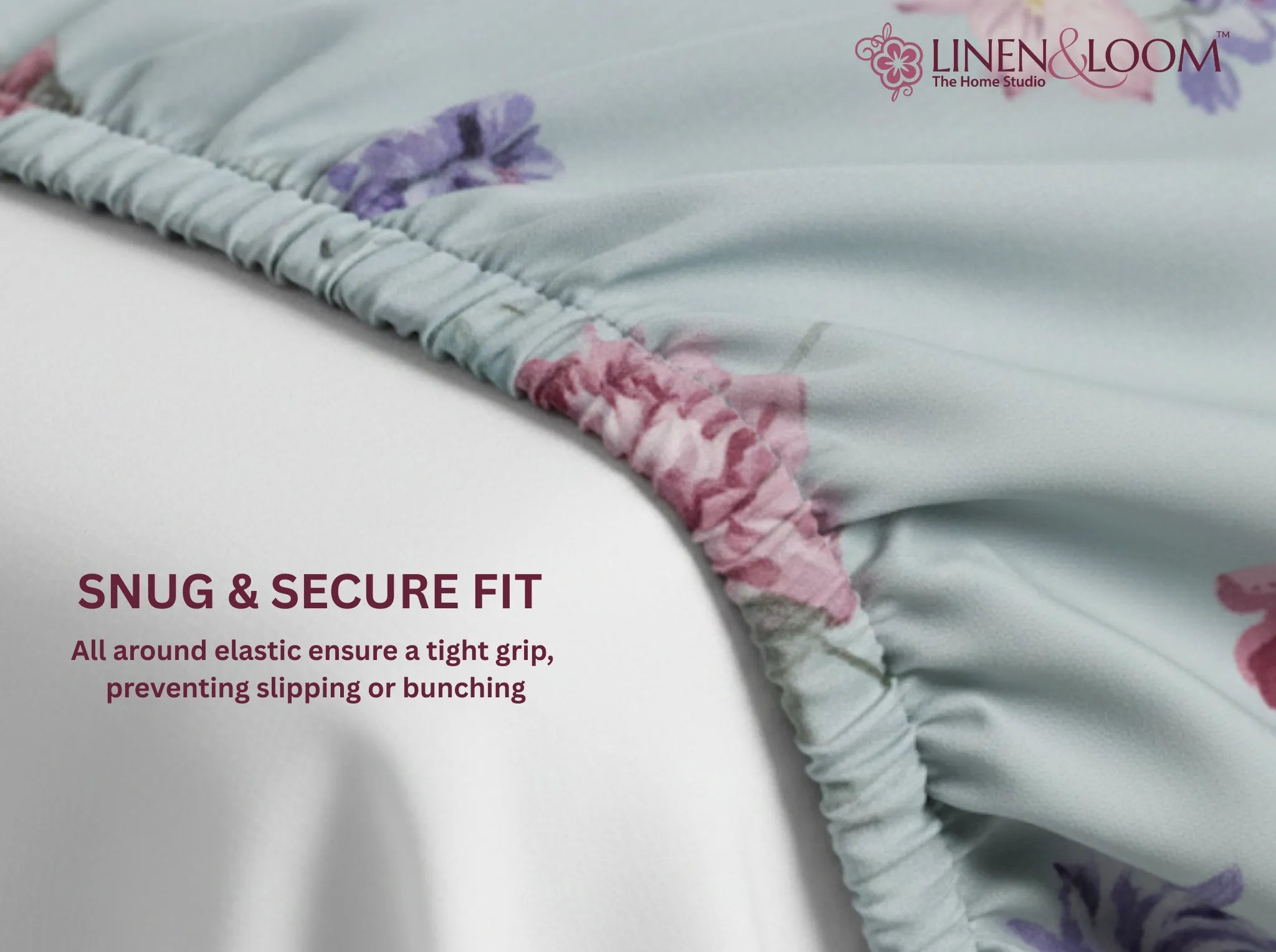 Spring Whispers - Linen & Loom Pure Comfort Series 360° Elastic Fitted Bedsheet | Soft and Comfortable Bed Linen Set for a Cozy Bedroom | 200 TC | King Size 72x78 inches + 9 inches