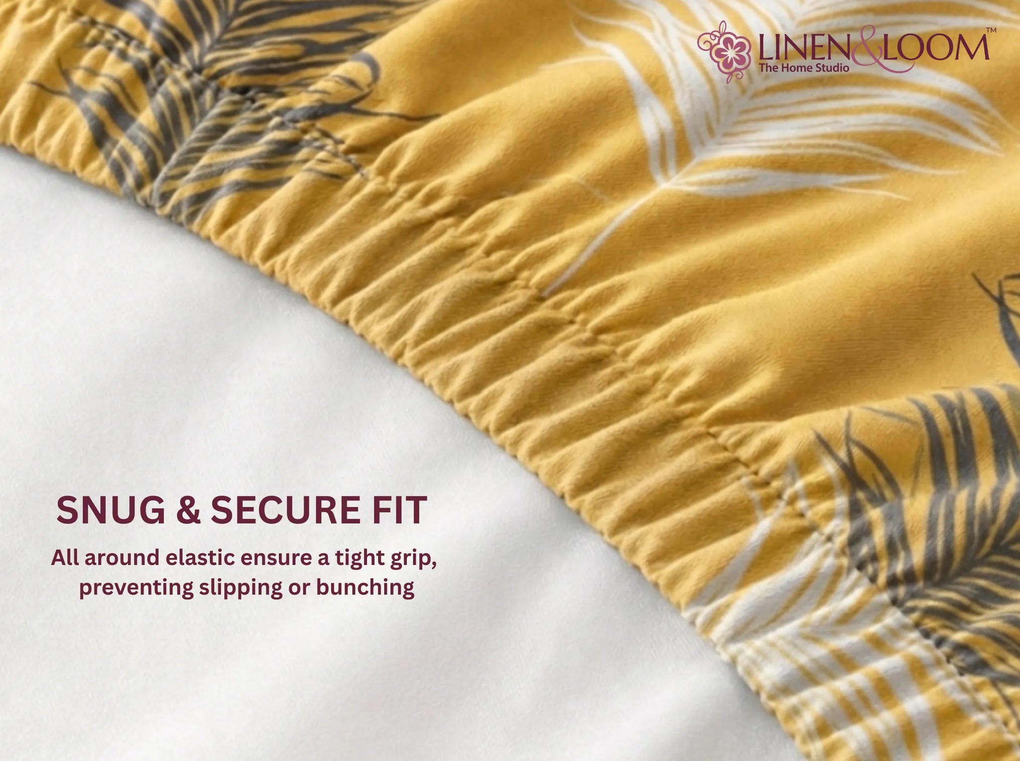 Golden Amber Motif - Linen & Loom Pure Comfort Series 360° Elastic Fitted Bedsheet | Soft and Comfortable Bed Linen Set for a Cozy Bedroom | 200 TC | King Size 72x78 inches + 9 inches