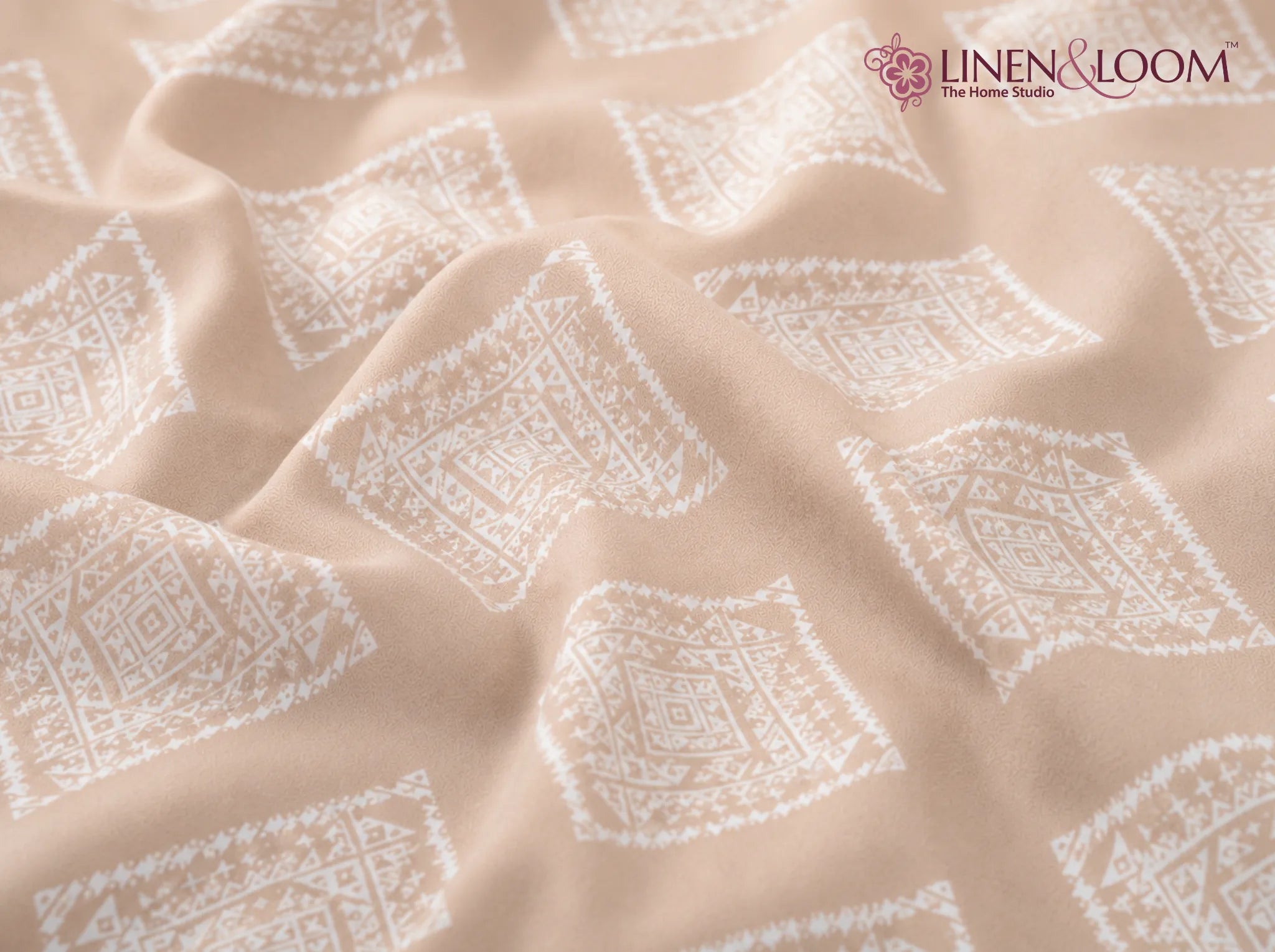 Blush Mosaic - Linen & Loom Serenity Series Super King Size (108x108 inches) Double Bedsheet with 2 Pillow Covers || Soft Breathable Cotton Feel Bedding Set with Elegant Geometric Design || TC 240