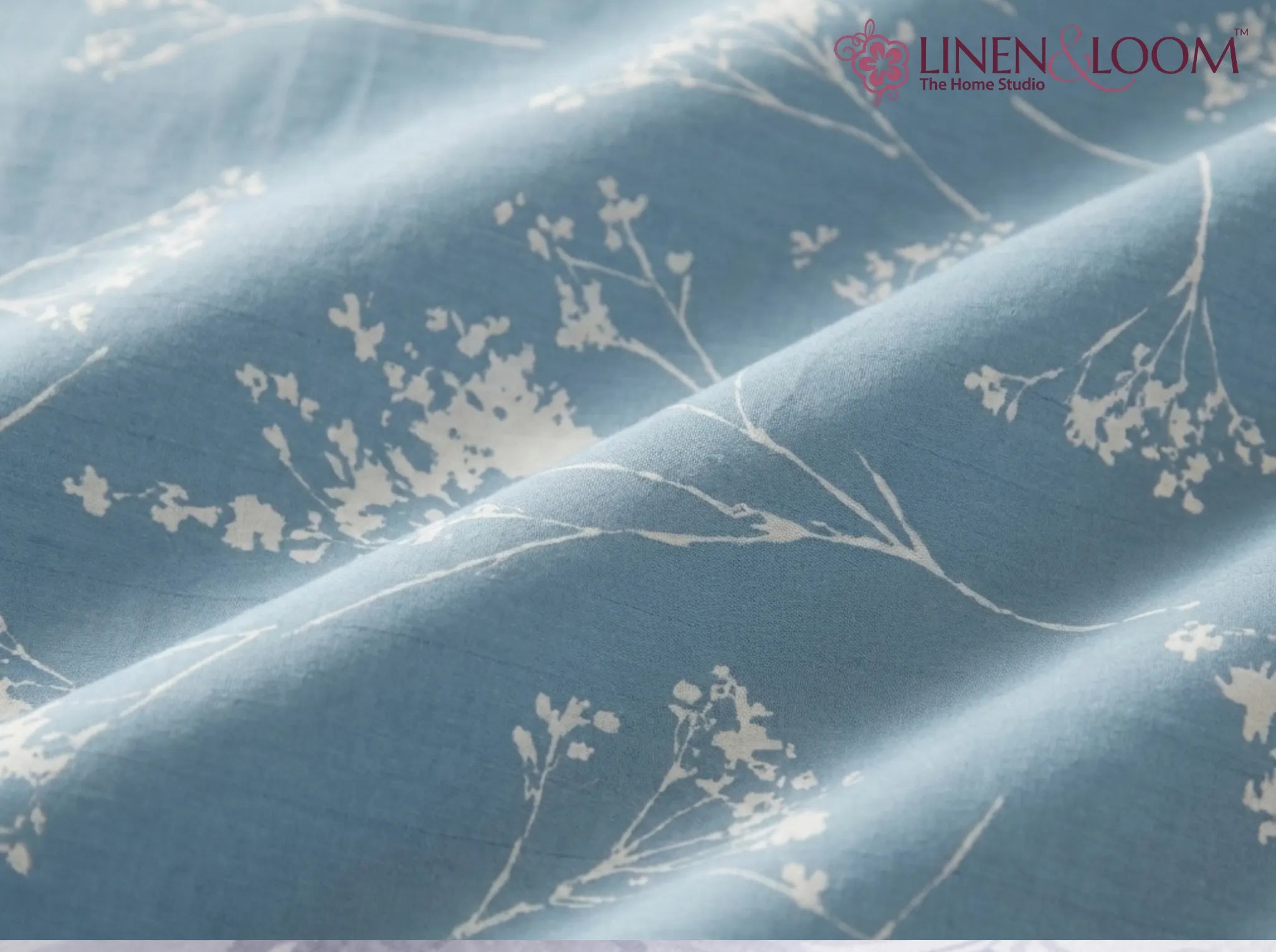 Tranquil Blue Sprigs - Linen & Loom Serenity Series Super King Size (108x108 inches) Double Bedsheet with 2 Pillow Covers || Soft Breathable Cotton Feel Bedding Set with Elegant Geometric Design || TC 240