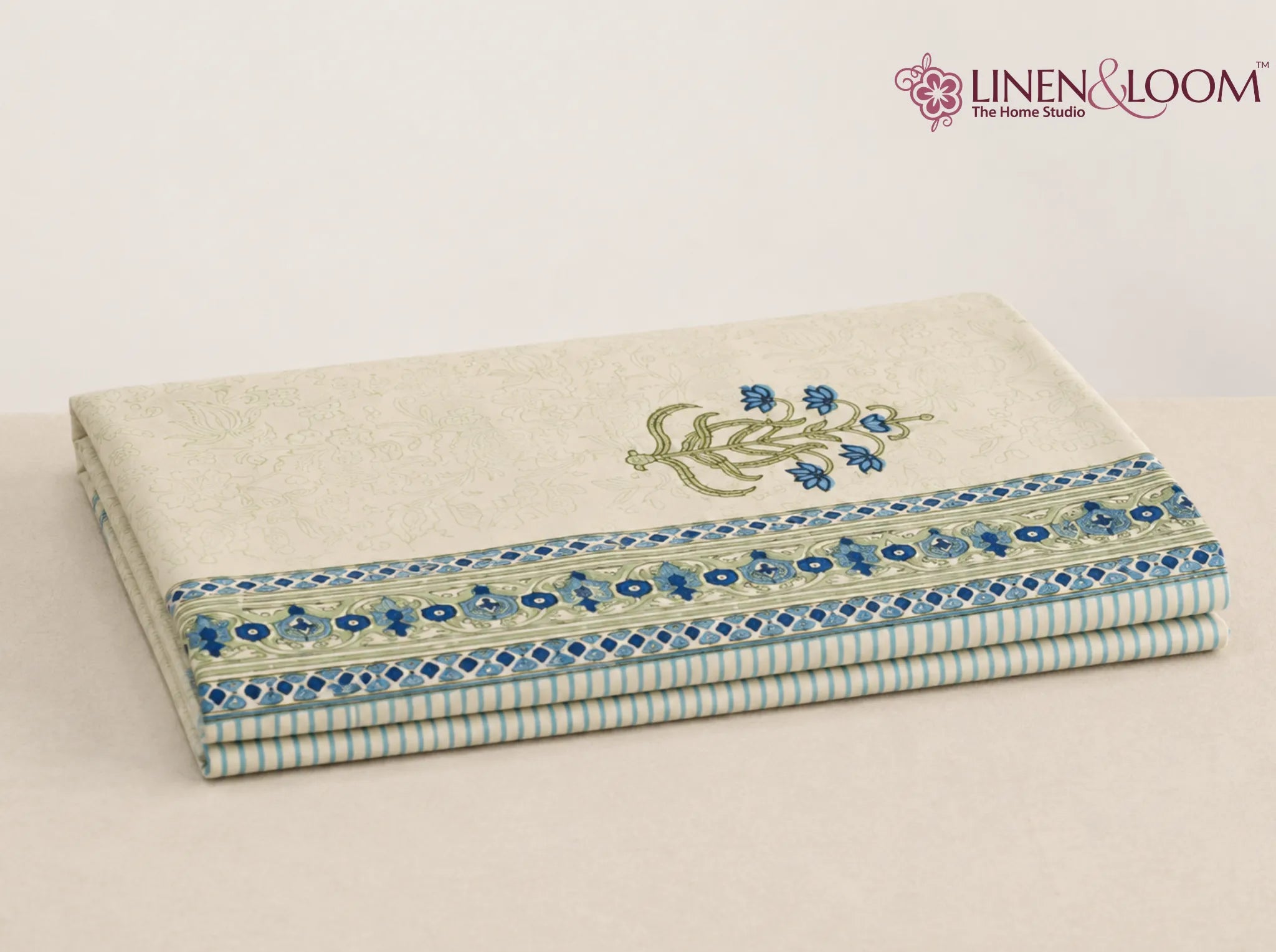 Indigo Heritage - Linen & Loom Rajwada Heritage 6-Seater Table Cover | 100% Premium Cotton Slub | 200 TC | 160 GSM | 1.5 x 2.25 Meters