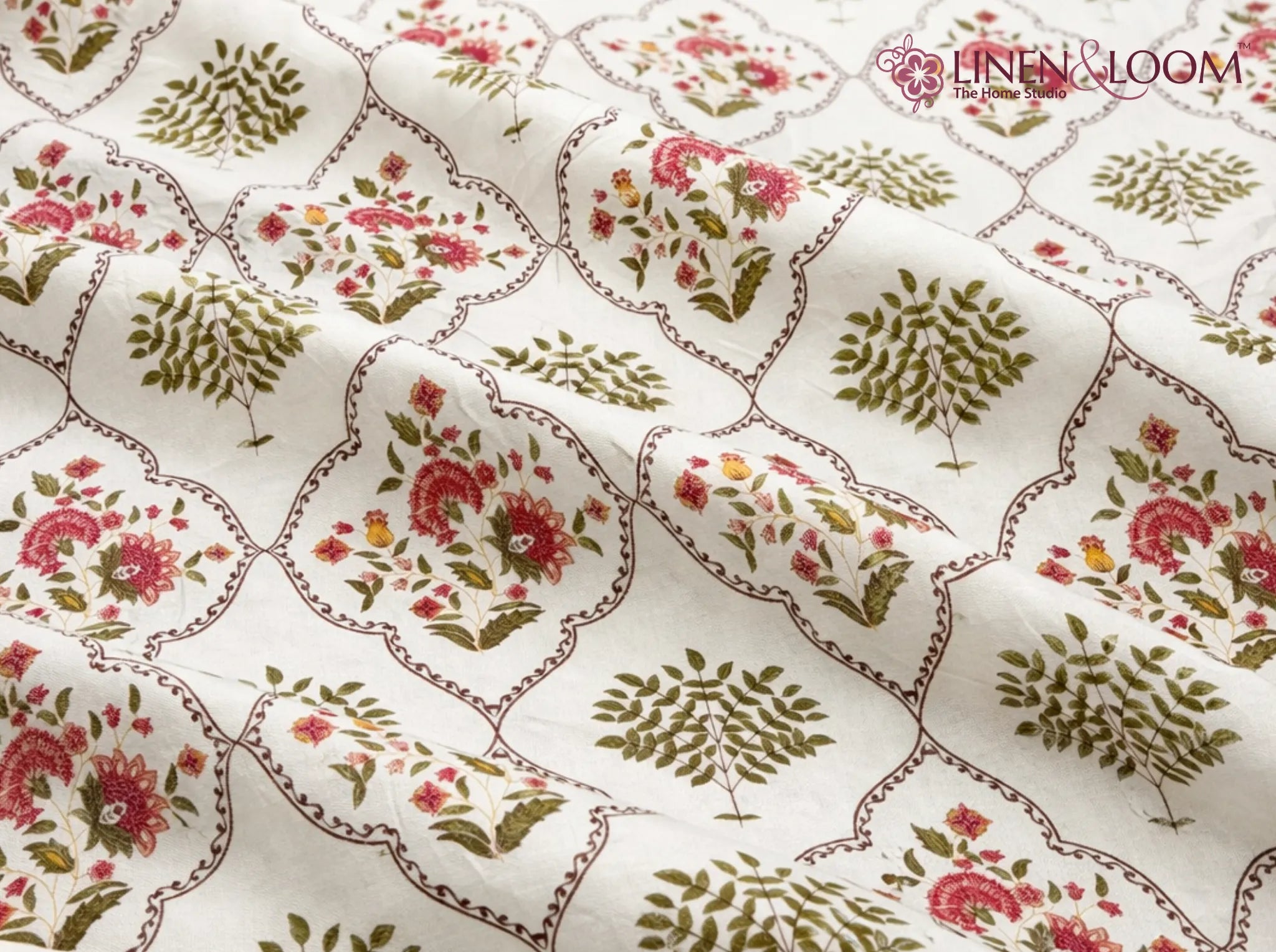 Maharani Bagh - Red - Linen & Loom The Natural Collection - 100% Pure Cotton Single Bedsheet (60 x 90 Inches) with 1 Pillow Cover | 240 TC - Soft & Breathable Cotton Bed Sheet for Bedroom