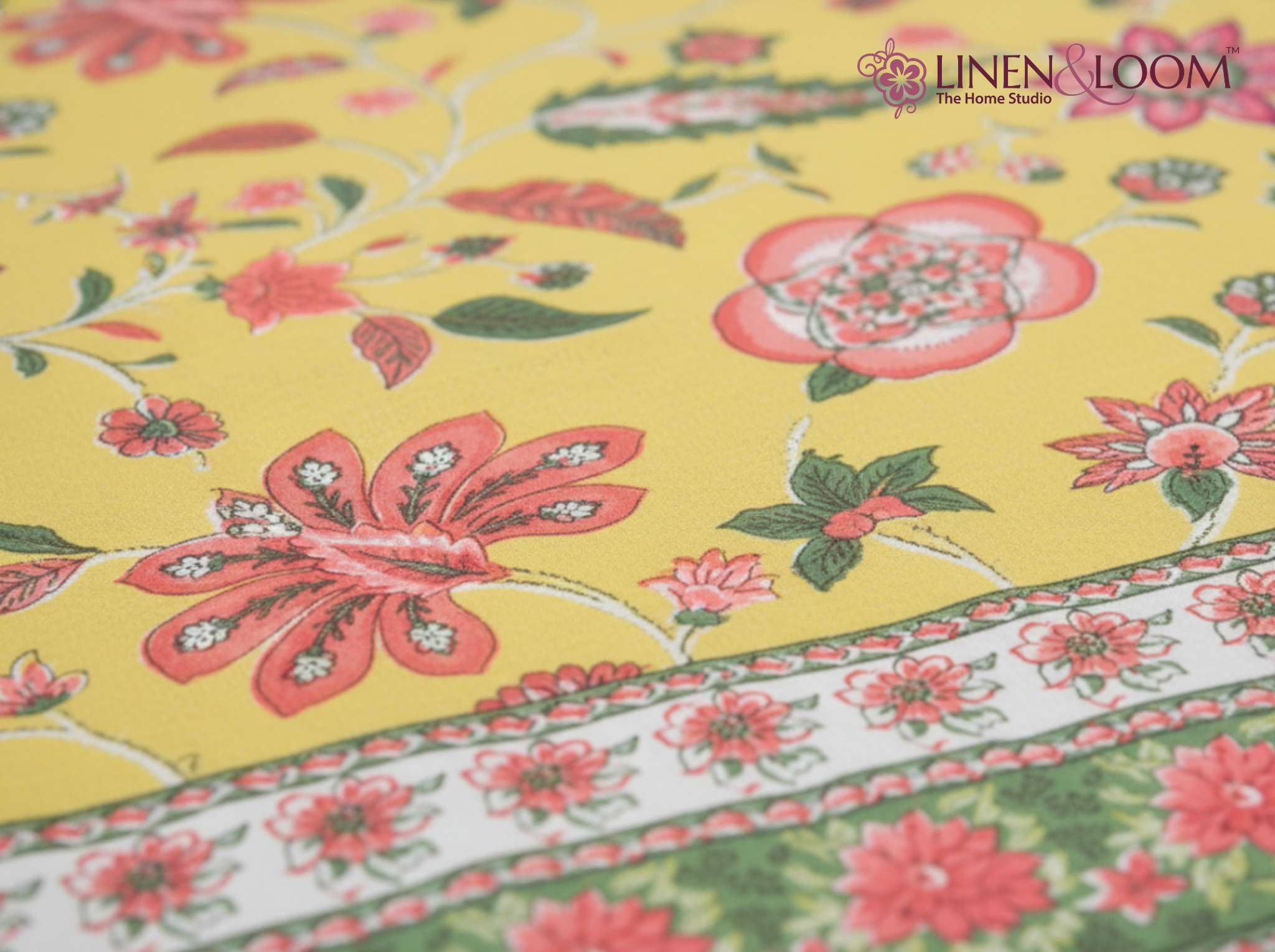 Floral Darbar-Yellow — Linen & Loom Maharani Motifs Premium 100% Pure Cotton King Size (90x108) Double Bed Bedsheet with 2 Pillow Covers || Floral Printed Elegant Bedroom Bedding Set || 240 TC
