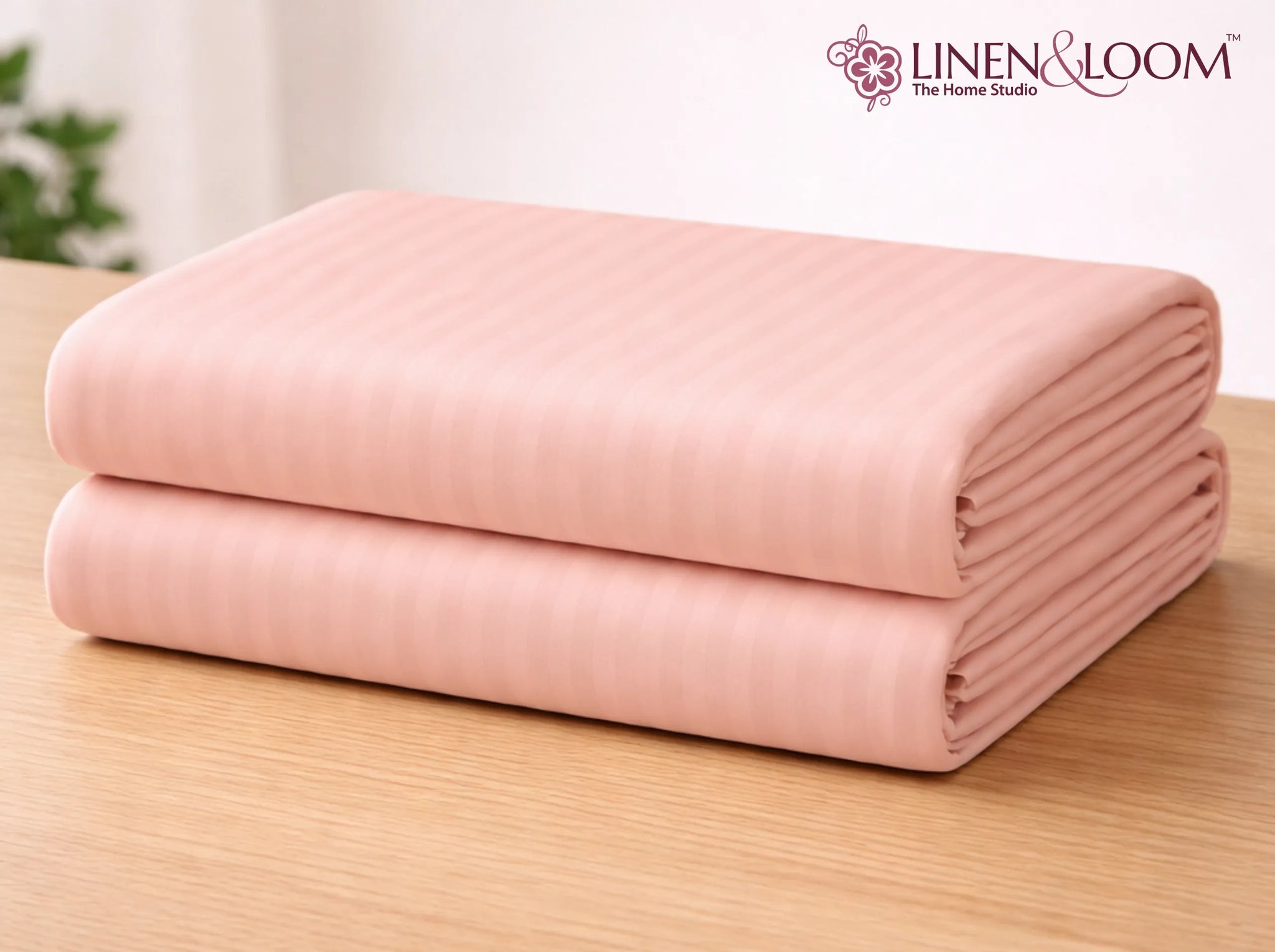 Peach - Linen & Loom Elegance Series Super King Size Bedsheet with 2 Pillow Covers | Luxury Striped Cotton Blend Bedsheet Set 200 TC | Soft, Breathable & Hotel-Style Finish (108 x 108 inches)