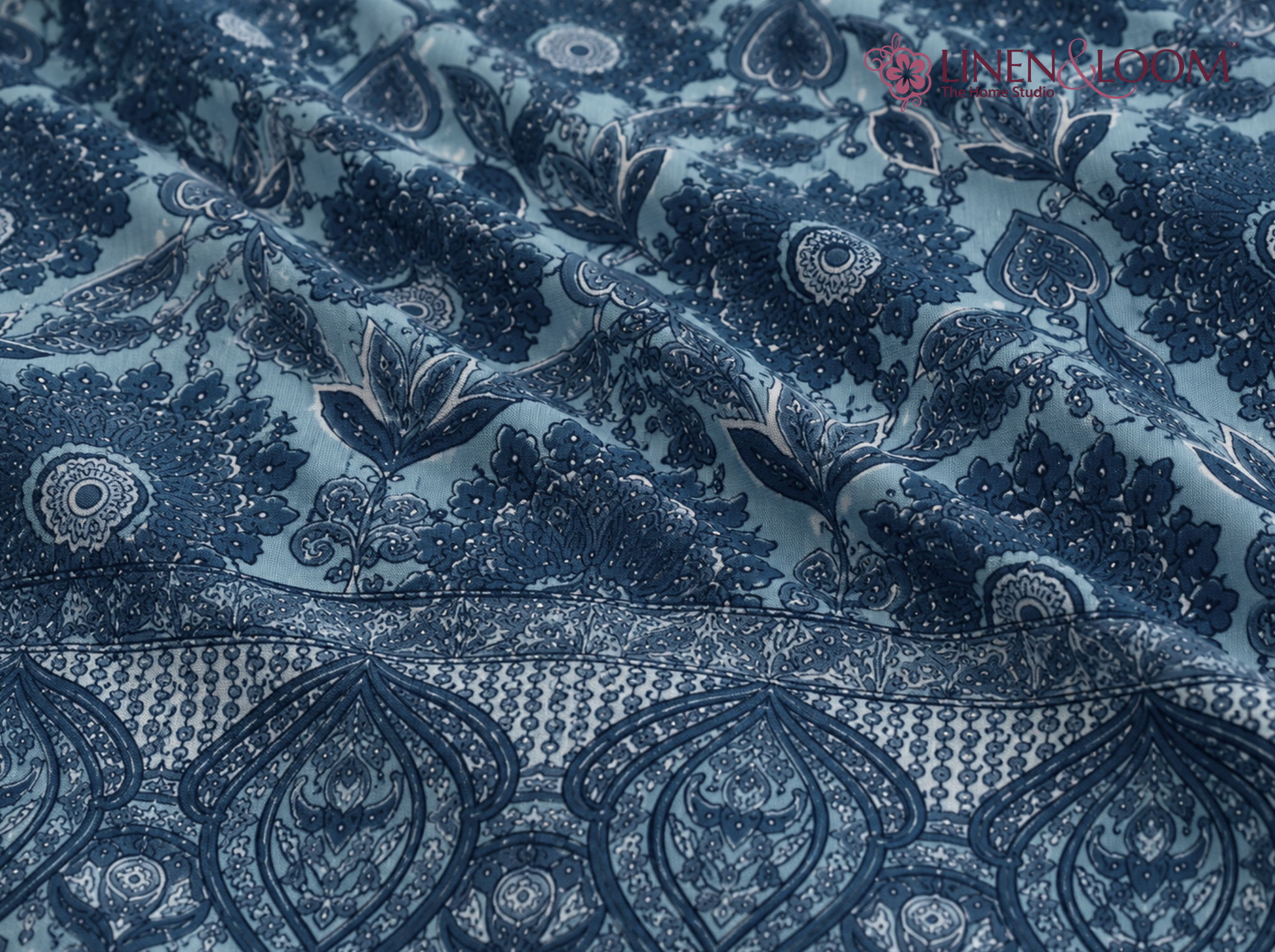 Nilaya Paisley_Blue — Linen & Loom Jaipur Heritage Super King Size (108 x 108 inches) 100% Pure Cotton Bedsheet with 2 Pillow Covers | Soft & Breathable Bed Cover for Home Decor | 240 TC