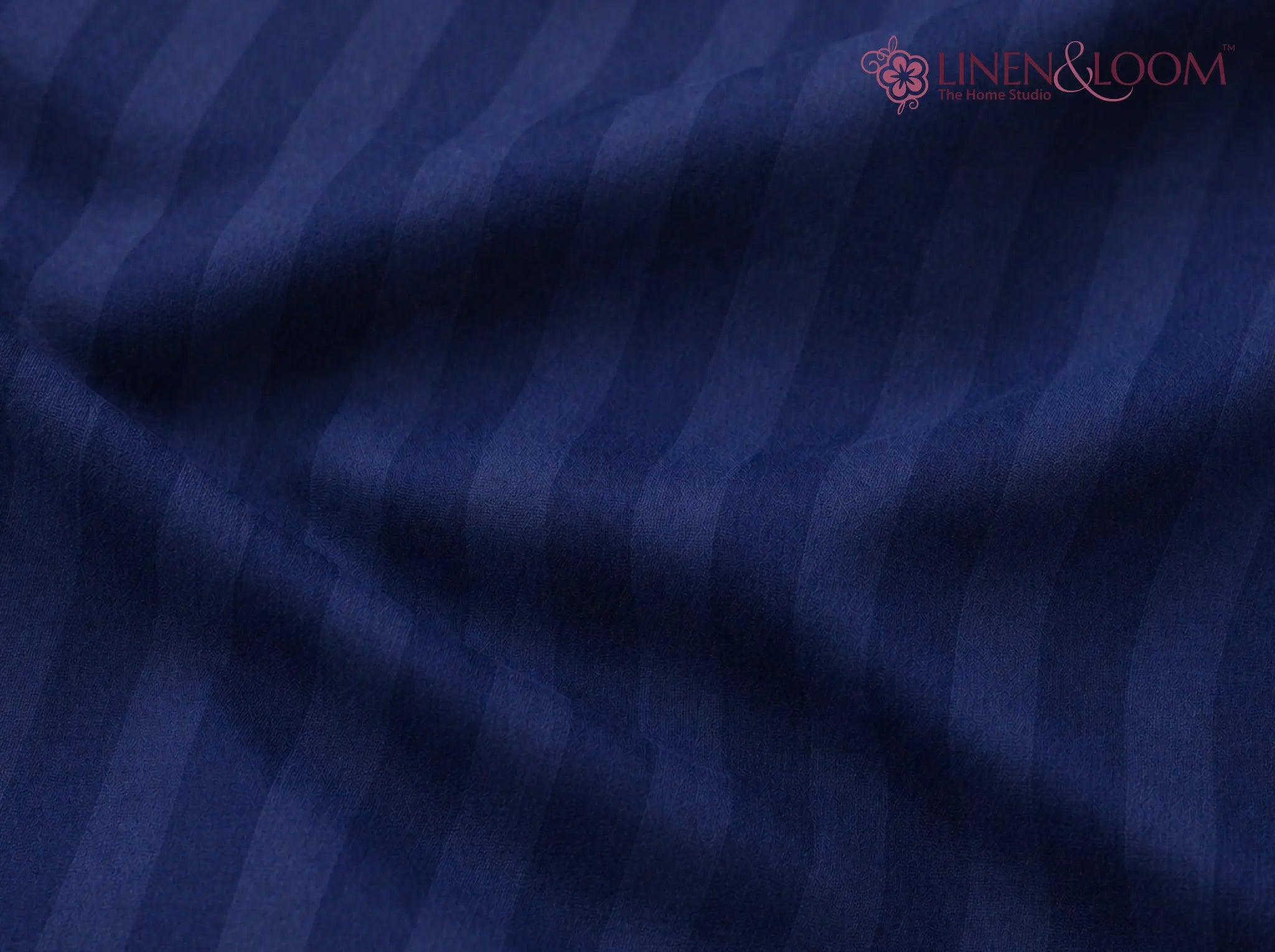 Navy Blue - Linen & Loom Elegance Series (60x90 inches) Bedsheet with 1 Pillow Cover | Luxury Striped Cotton Blend Bedsheet Set | Soft, Breathable & Hotel-Style Finish | TC 200