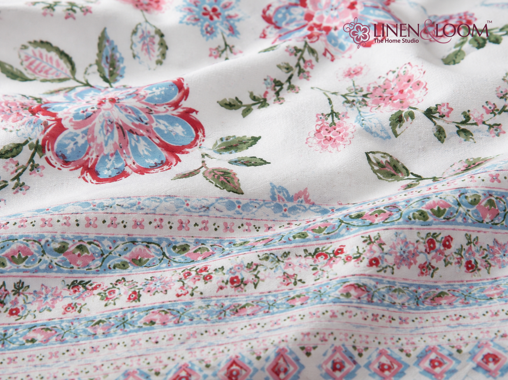 Signature Flora-Pink — Linen & Loom Jaipur Heritage Super King Size (108 x 108 inches) 100% Pure Cotton Bedsheet with 2 Pillow Covers | Soft & Breathable Bed Cover for Home Decor | 240 TC