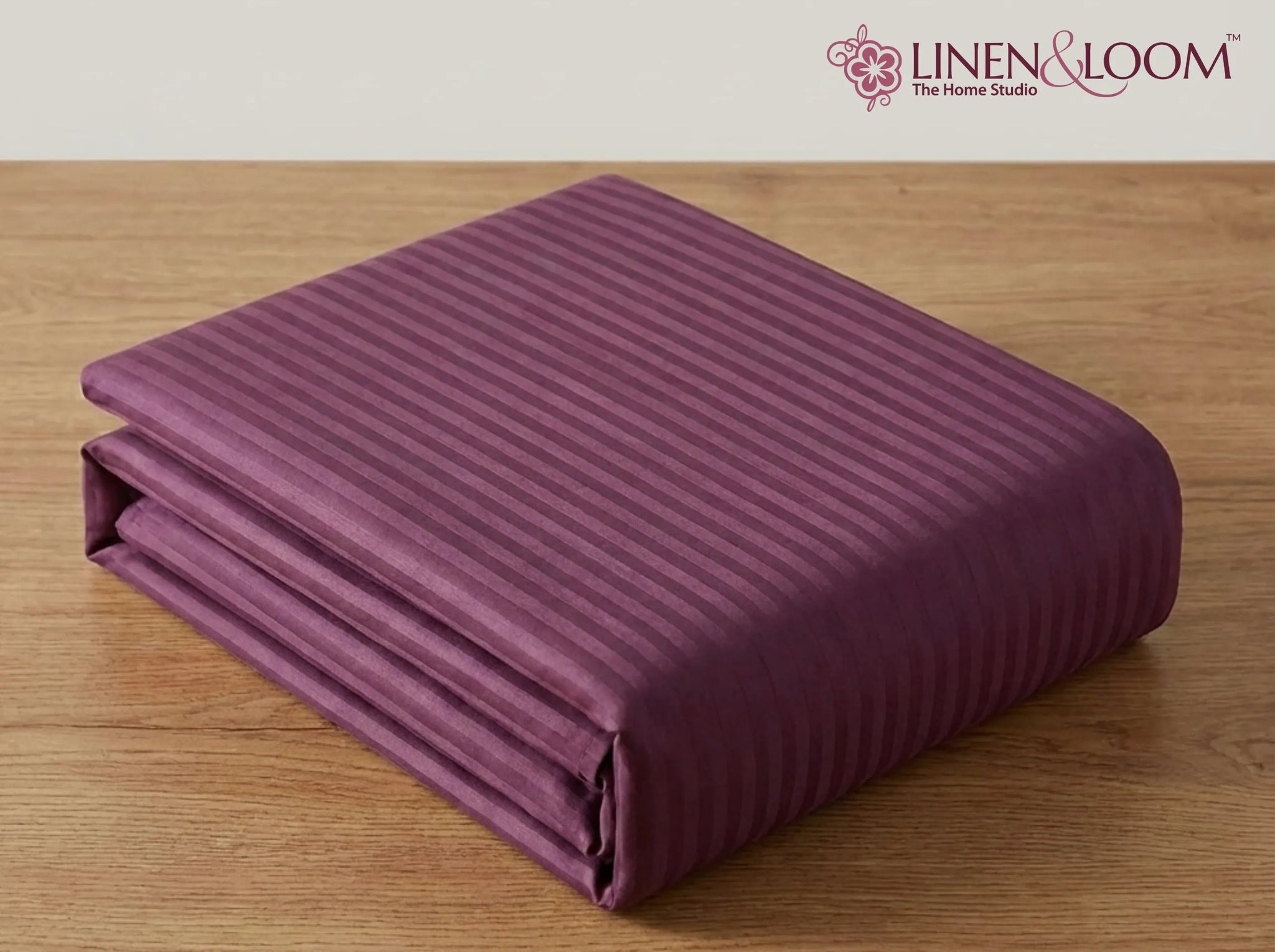 Wine - Linen & Loom Elegance Series Super King Size Bedsheet with 2 Pillow Covers | Luxury Striped Cotton Blend Bedsheet Set 200 TC | Soft, Breathable & Hotel-Style Finish (108 x 108 inches)