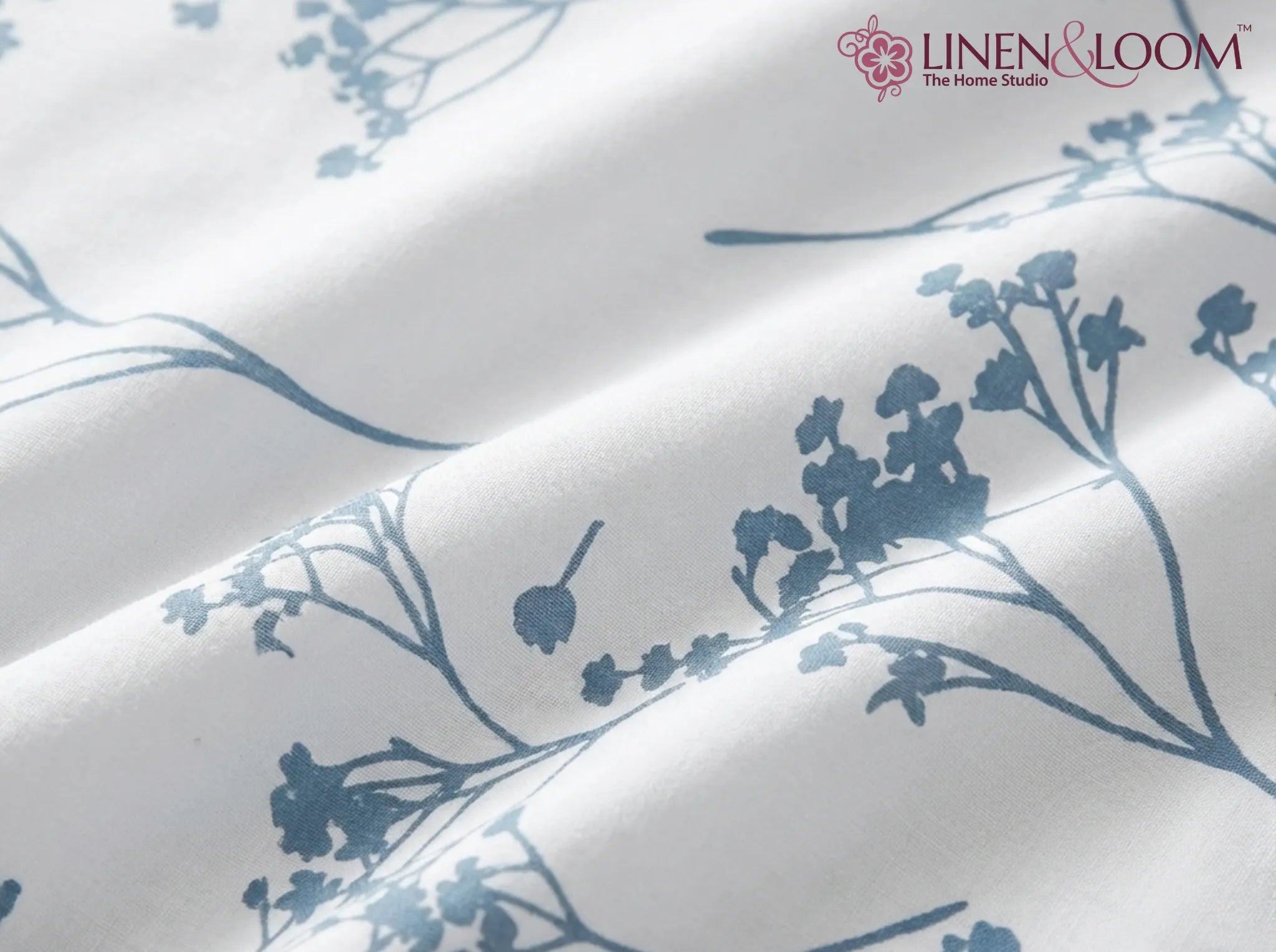 Blue Willow Mist - Linen & Loom Serenity Series Super King Size (108x108 inches) Double Bedsheet with 2 Pillow Covers || Soft Breathable Cotton Feel Bedding Set with Elegant Geometric Design || TC 240