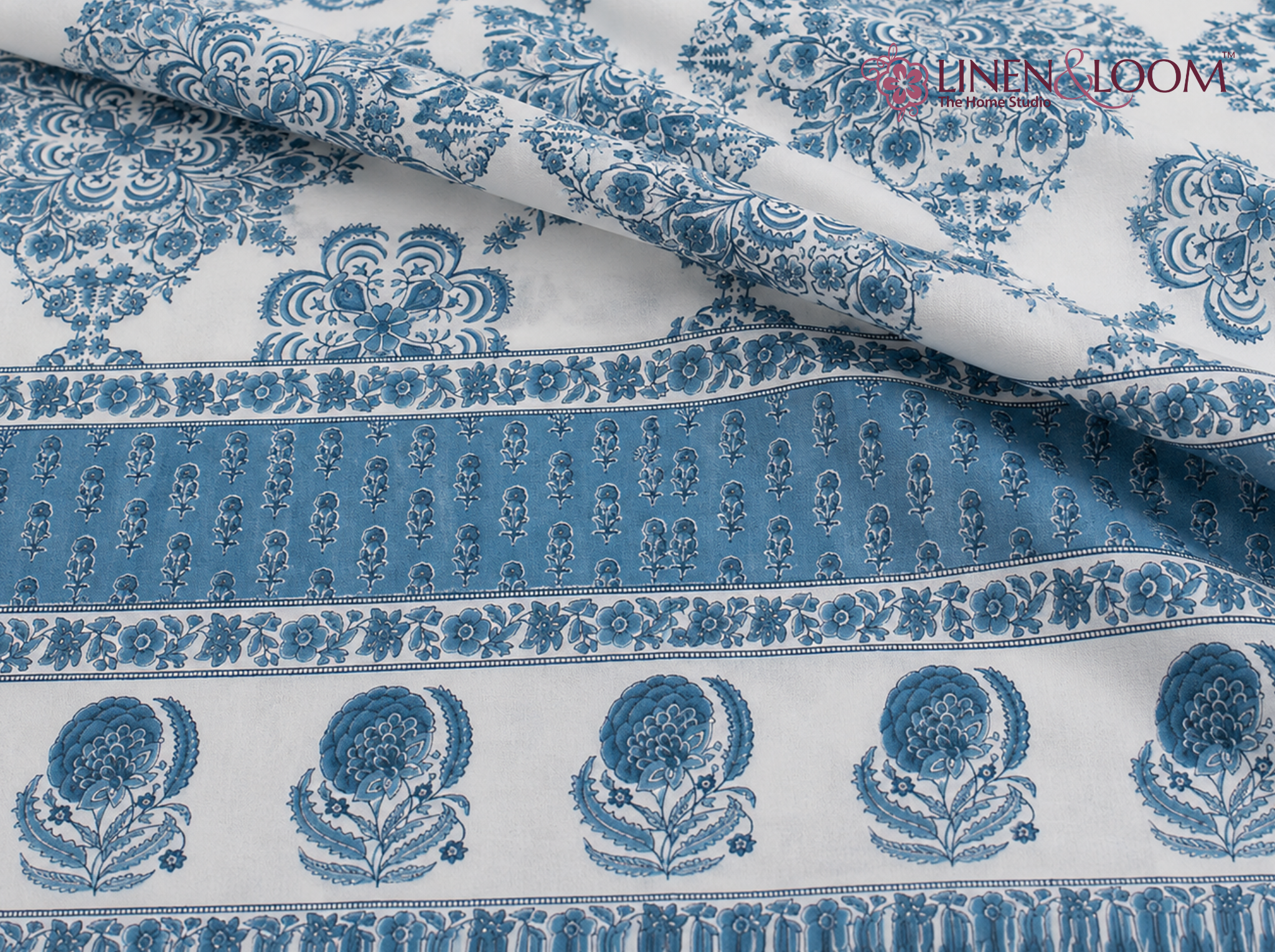 Ornate Heritage_Blue — Linen & Loom Jaipur Heritage Super King Size (108 x 108 inches) 100% Pure Cotton Bedsheet with 2 Pillow Covers | Soft & Breathable Bed Cover for Home Decor | 240 TC