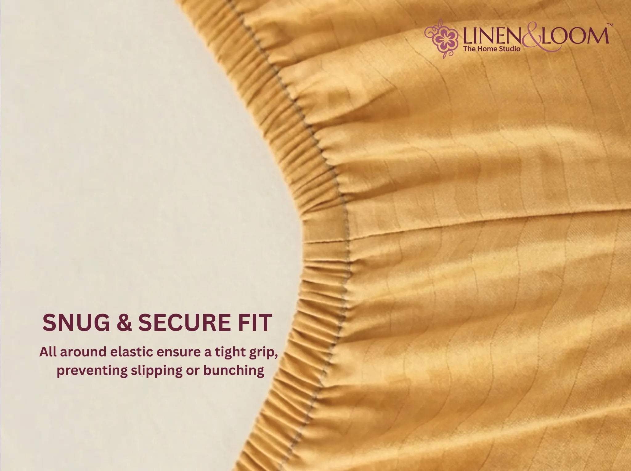 Yellow - Linen & Loom Elegance King Size 360° Fitted (72X78 + 9 inches) Elasticated Bedsheet | Elegant Satin Stripes | No-Slip Design | Snug, Secure Grip | Fits Upto 8 Inch Mattress | 200 TC