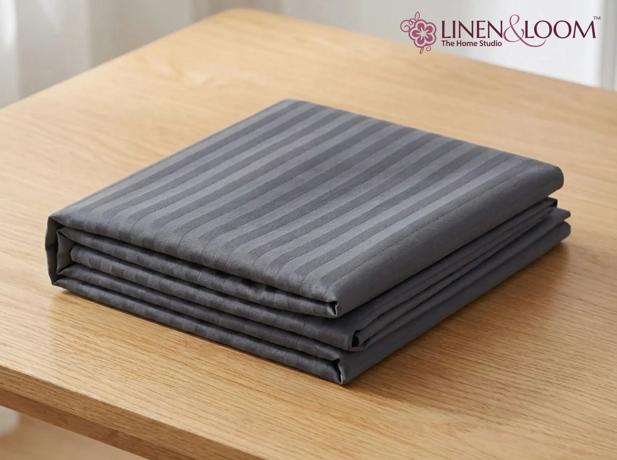 Pale black - Linen & Loom Elegance Series Super King Size Bedsheet with 2 Pillow Covers | Luxury Striped Cotton Blend Bedsheet Set 200 TC | Soft, Breathable & Hotel-Style Finish (108 x 108 inches)