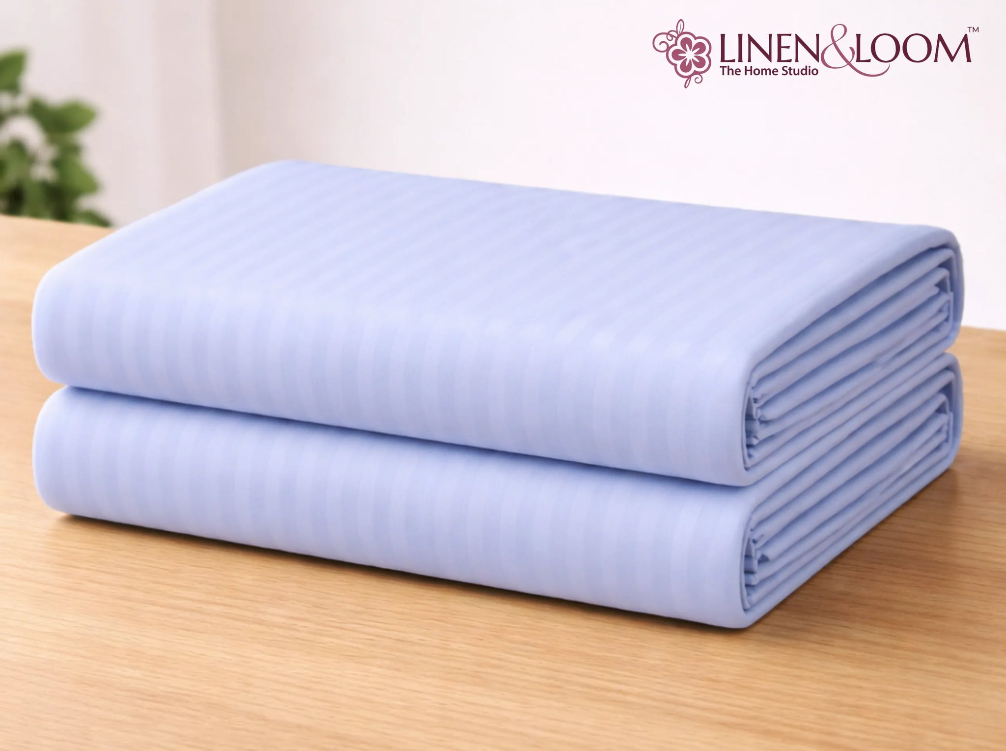 Powder blue - Linen & Loom Elegance Series Super King Size Bedsheet with 2 Pillow Covers | Luxury Striped Cotton Blend Bedsheet Set 200 TC | Soft, Breathable & Hotel-Style Finish (108 x 108 inches)