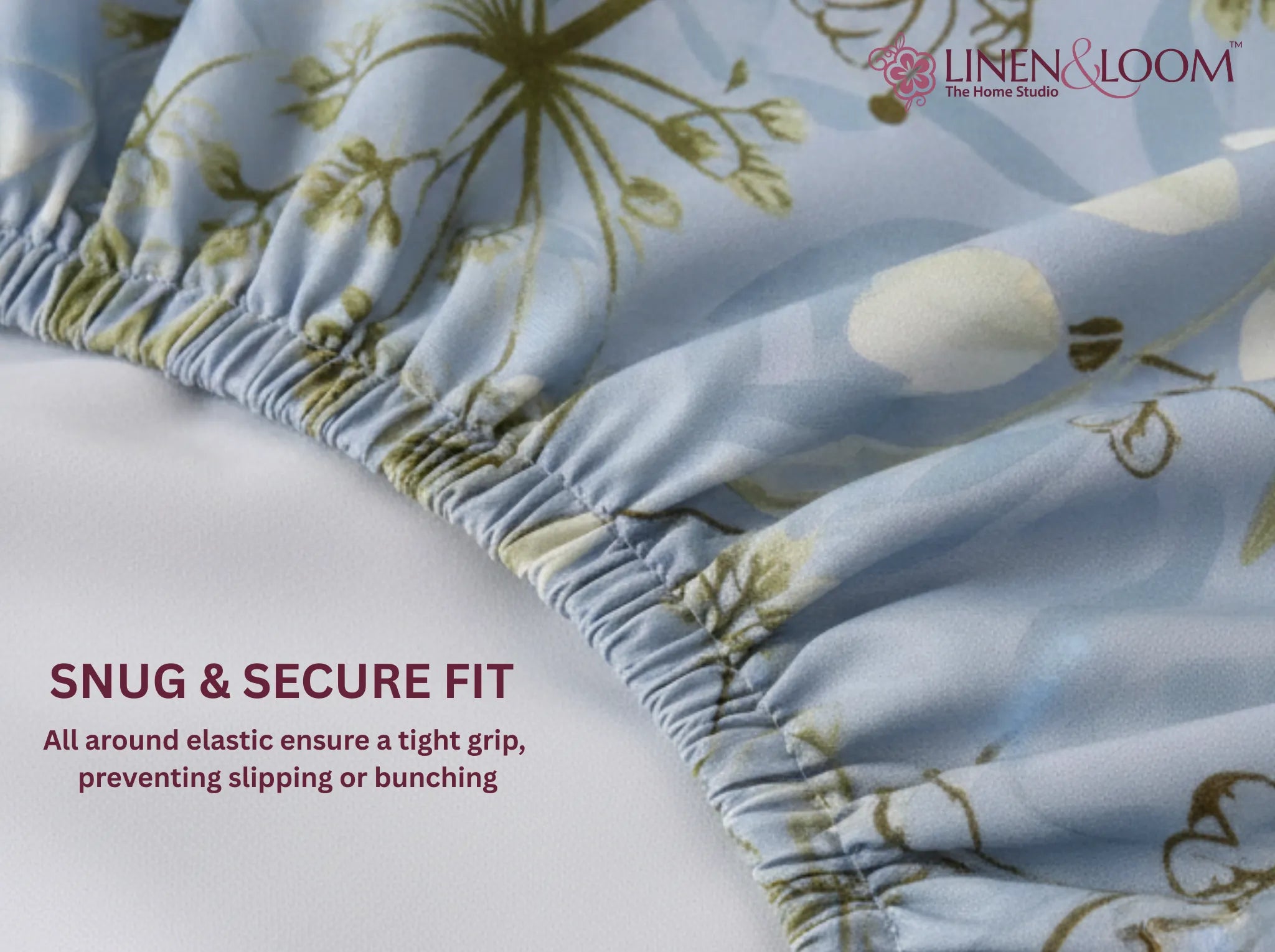 Mistleaf Garden - Linen & Loom Pure Comfort Series 360° Elastic Fitted Bedsheet | Soft and Comfortable Bed Linen Set for a Cozy Bedroom | 200 TC | King Size 72x78 inches + 9 inches