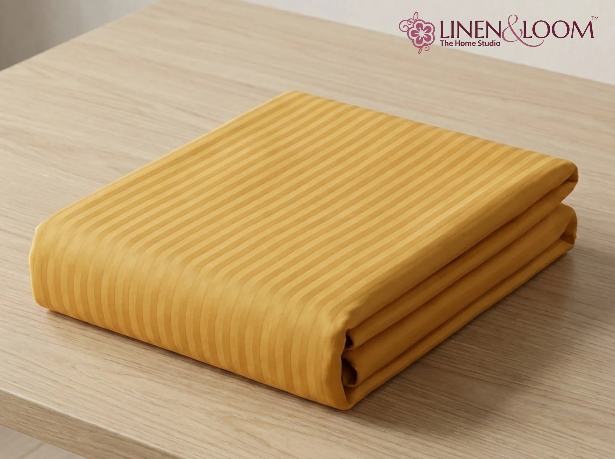 Mustard - Linen & Loom Elegance Series Super King Size Bedsheet with 2 Pillow Covers | Luxury Striped Cotton Blend Bedsheet Set 200 TC | Soft, Breathable & Hotel-Style Finish (108 x 108 inches)