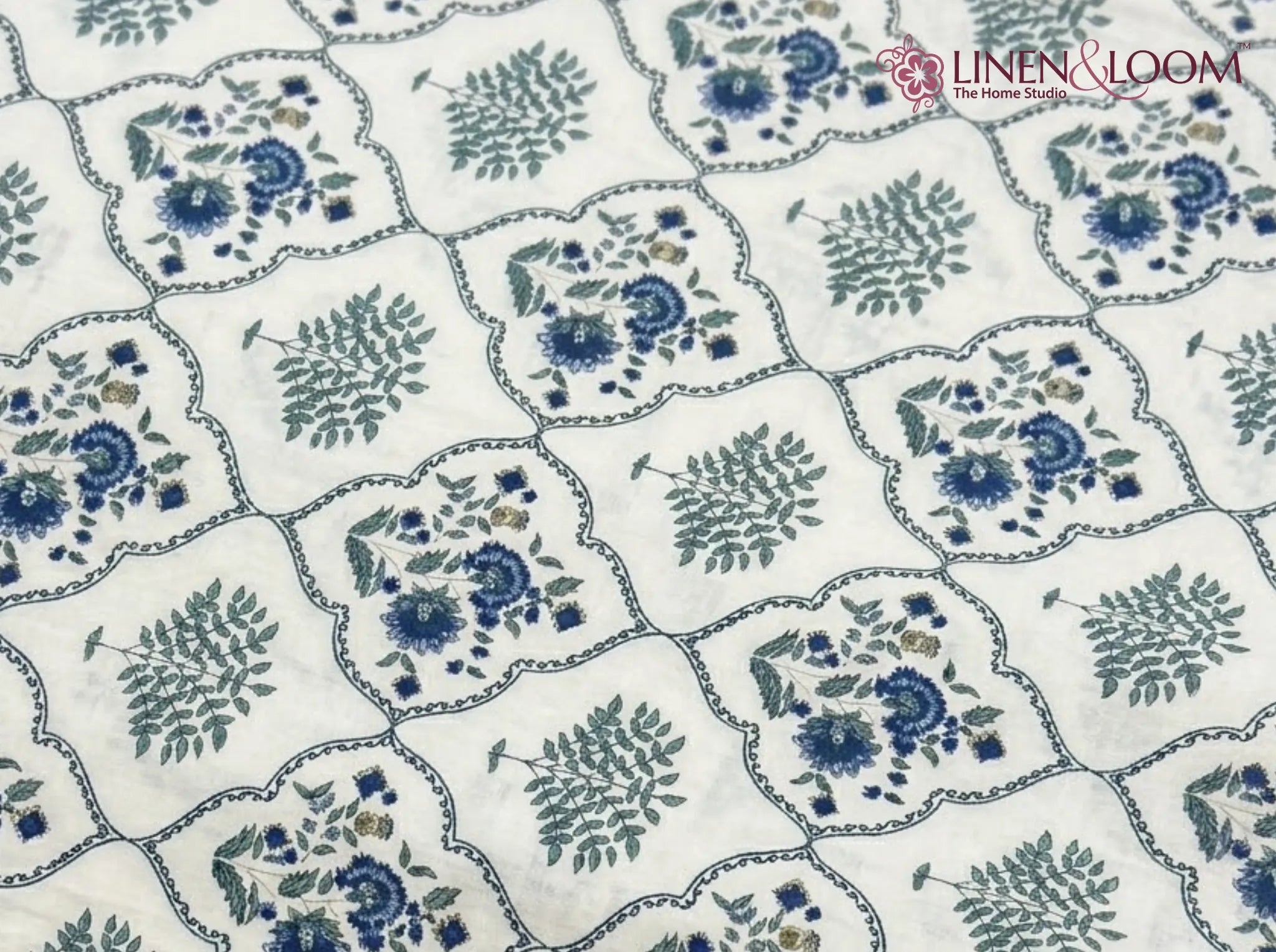 Maharani Bagh - Blue - Linen & Loom Natural Collection - Super King (100x108) 100% Pure Cotton Bedsheet with 2 Pillow Covers | Soft Breathable Bedspread for Home Decor | TC 240