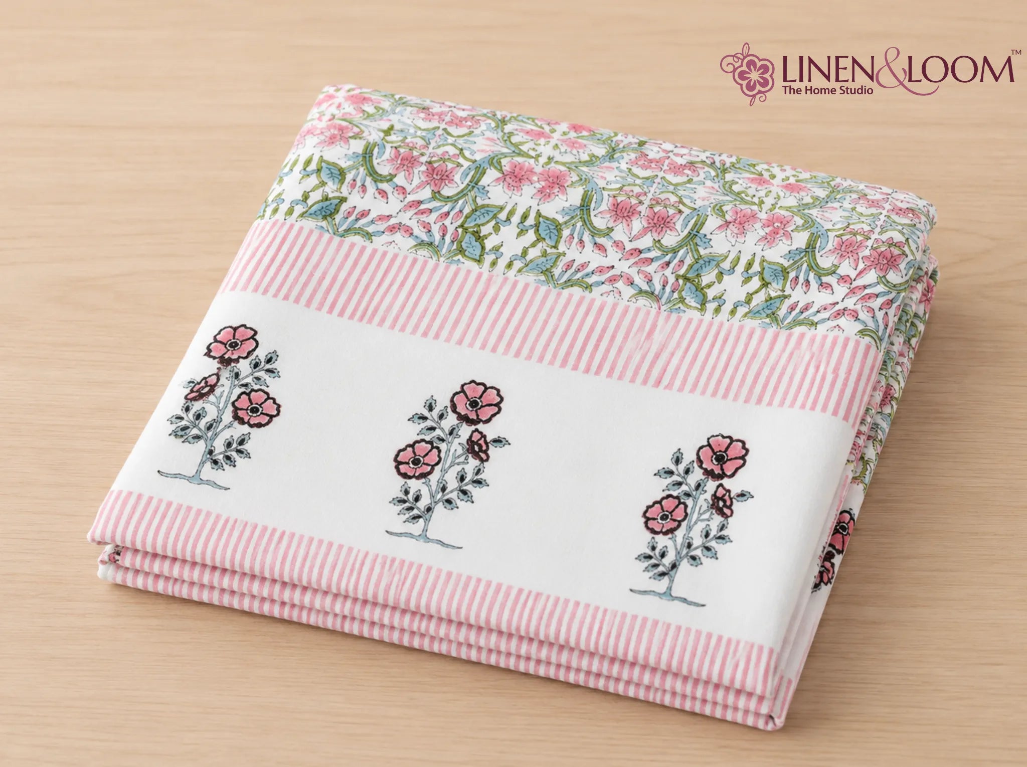 Rose Meadow - Linen & Loom Rajwada Heritage 6-Seater Table Cover | 100% Premium Cotton Slub | 200 TC | 160 GSM | 1.5 x 2.25 Meters