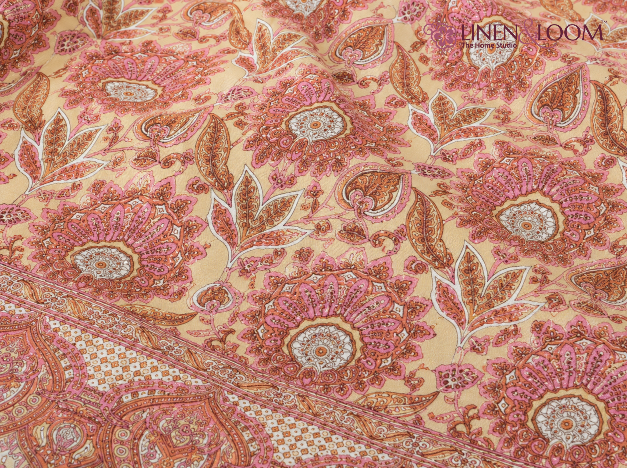Nilaya Paisley_Pink — Linen & Loom Jaipur Heritage Super King Size (108 x 108 inches) 100% Pure Cotton Bedsheet with 2 Pillow Covers | Soft & Breathable Bed Cover for Home Decor | 240 TC