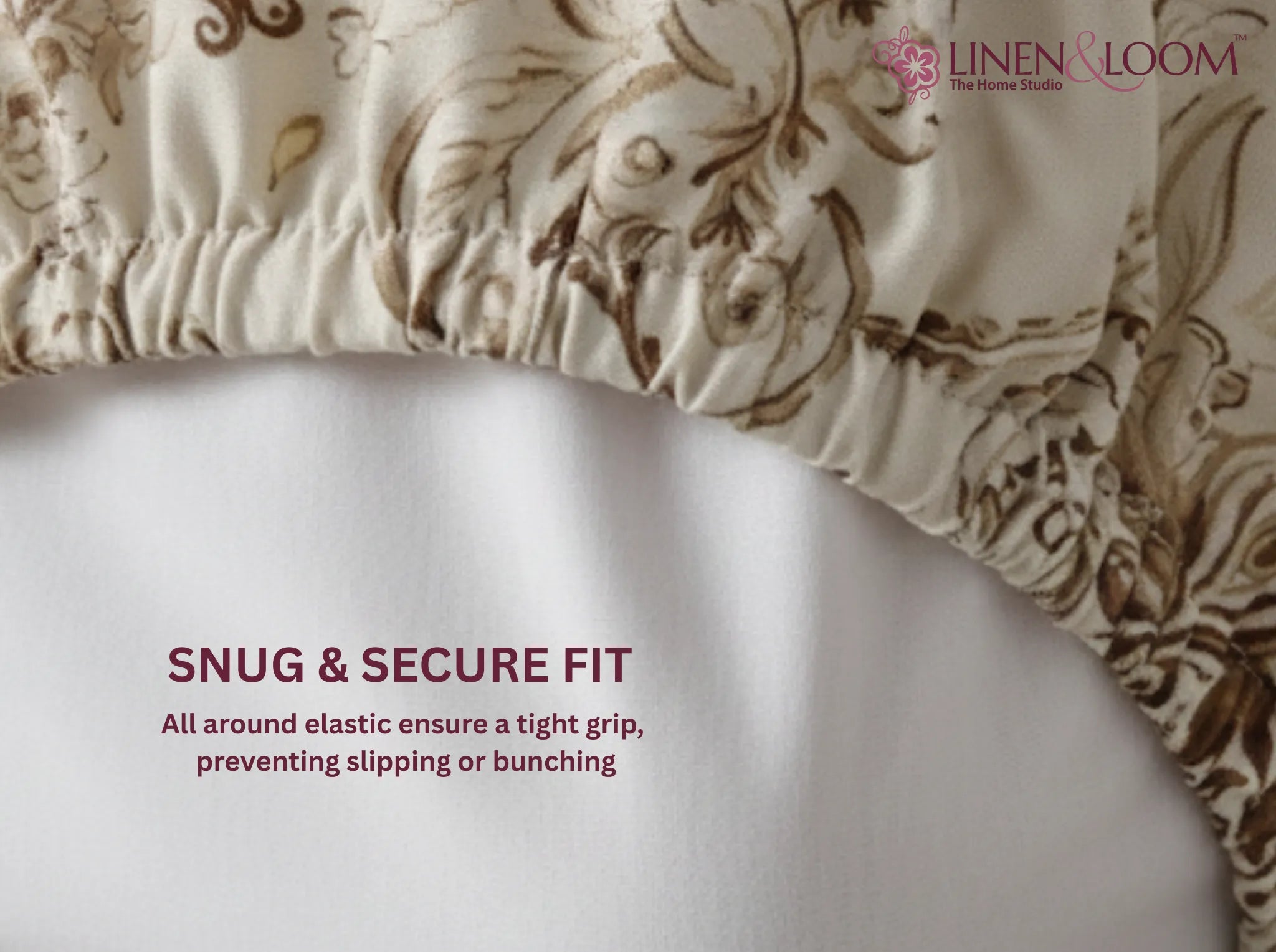 Taupe Tapestry - Linen & Loom Pure Comfort Series 360° Elastic Fitted Bedsheet | Soft and Comfortable Bed Linen Set for a Cozy Bedroom | 200 TC | King Size 72x78 inches + 9 inches