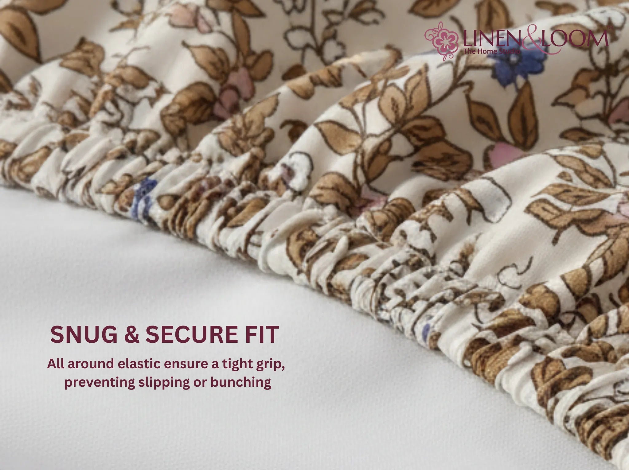 Willow Garden - Linen & Loom Pure Comfort Series 360° Elastic Fitted Bedsheet | Soft and Comfortable Bed Linen Set for a Cozy Bedroom | 200 TC | King Size 72x78 inches + 9 inches
