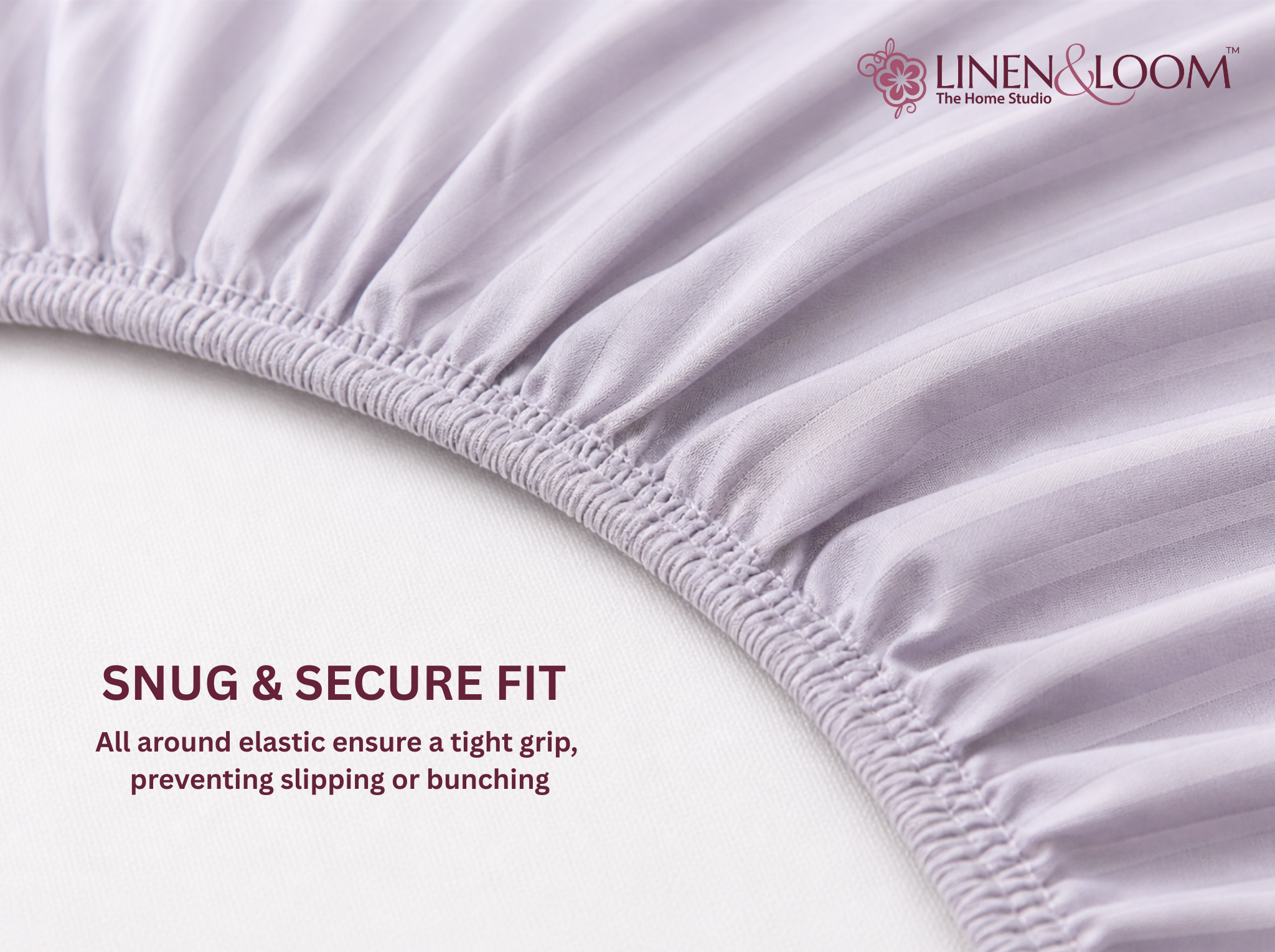Light Grey - Linen & Loom Elegance King Size 360° Fitted (72X78 + 9 inches) Elasticated Bedsheet | Elegant Satin Stripes | No-Slip Design | Snug, Secure Grip | Fits Upto 8 Inch Mattress | 200 TC