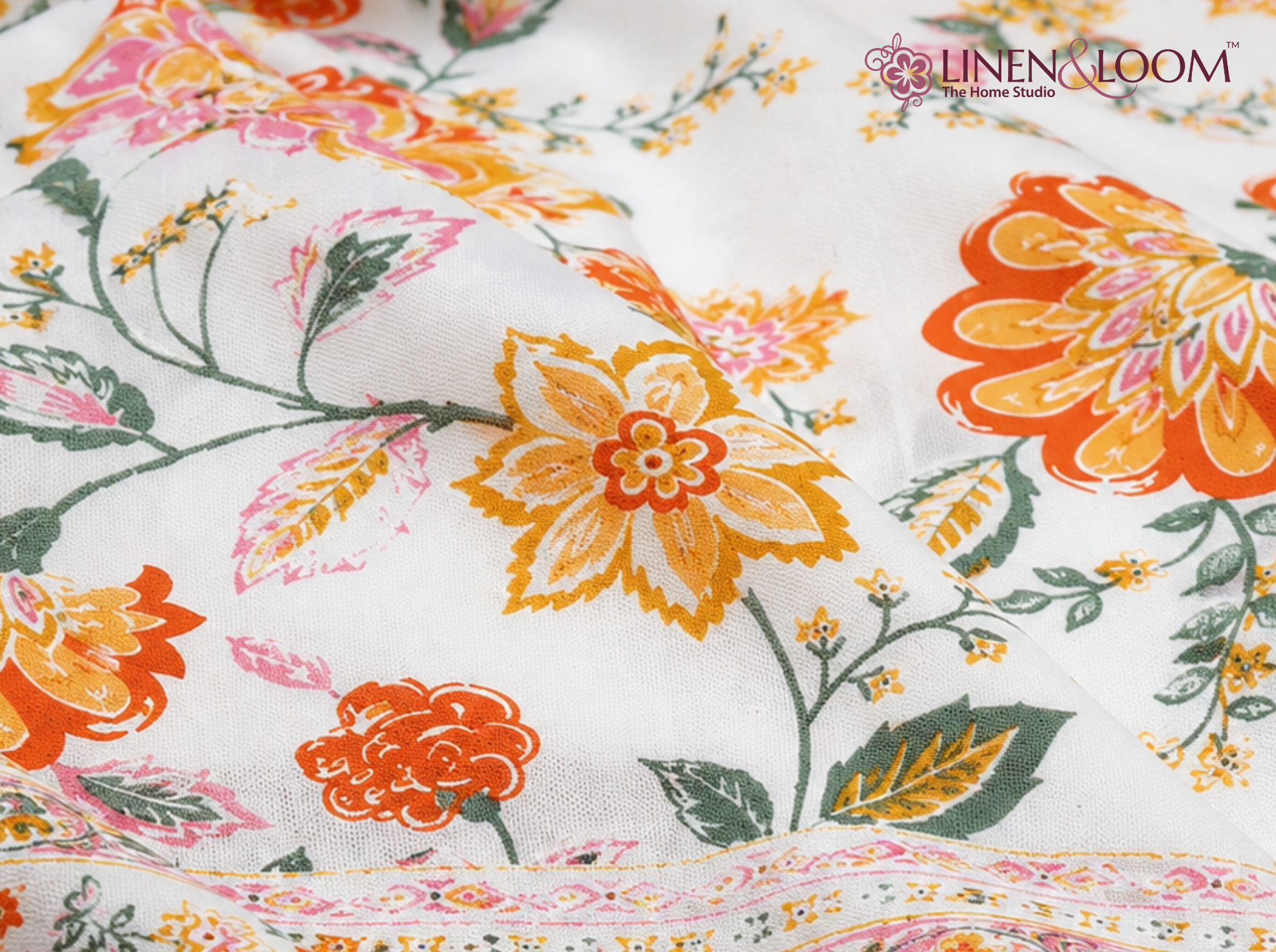 Gulbahar Classic-Orange — Linen & Loom Jaipur Heritage Super King Size (108 x 108 inches) 100% Pure Cotton Bedsheet with 2 Pillow Covers | Soft & Breathable Bed Cover for Home Decor | 240 TC