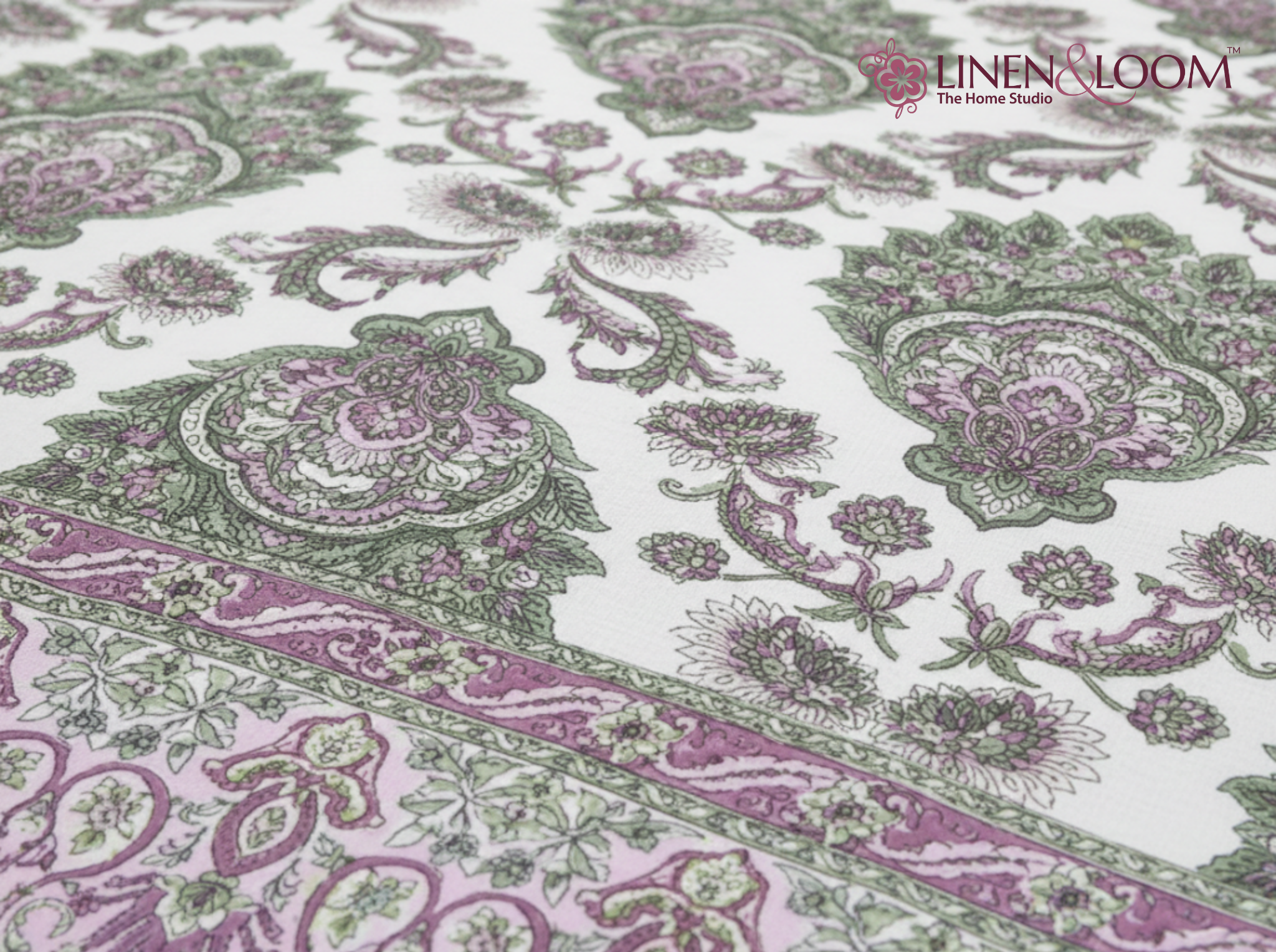 Maharani Muse-Lilac — Linen & Loom Maharani Motifs Premium 100% Pure Cotton King Size (90x108) Double Bed Bedsheet with 2 Pillow Covers || Floral Printed Elegant Bedroom Bedding Set || 240 TC