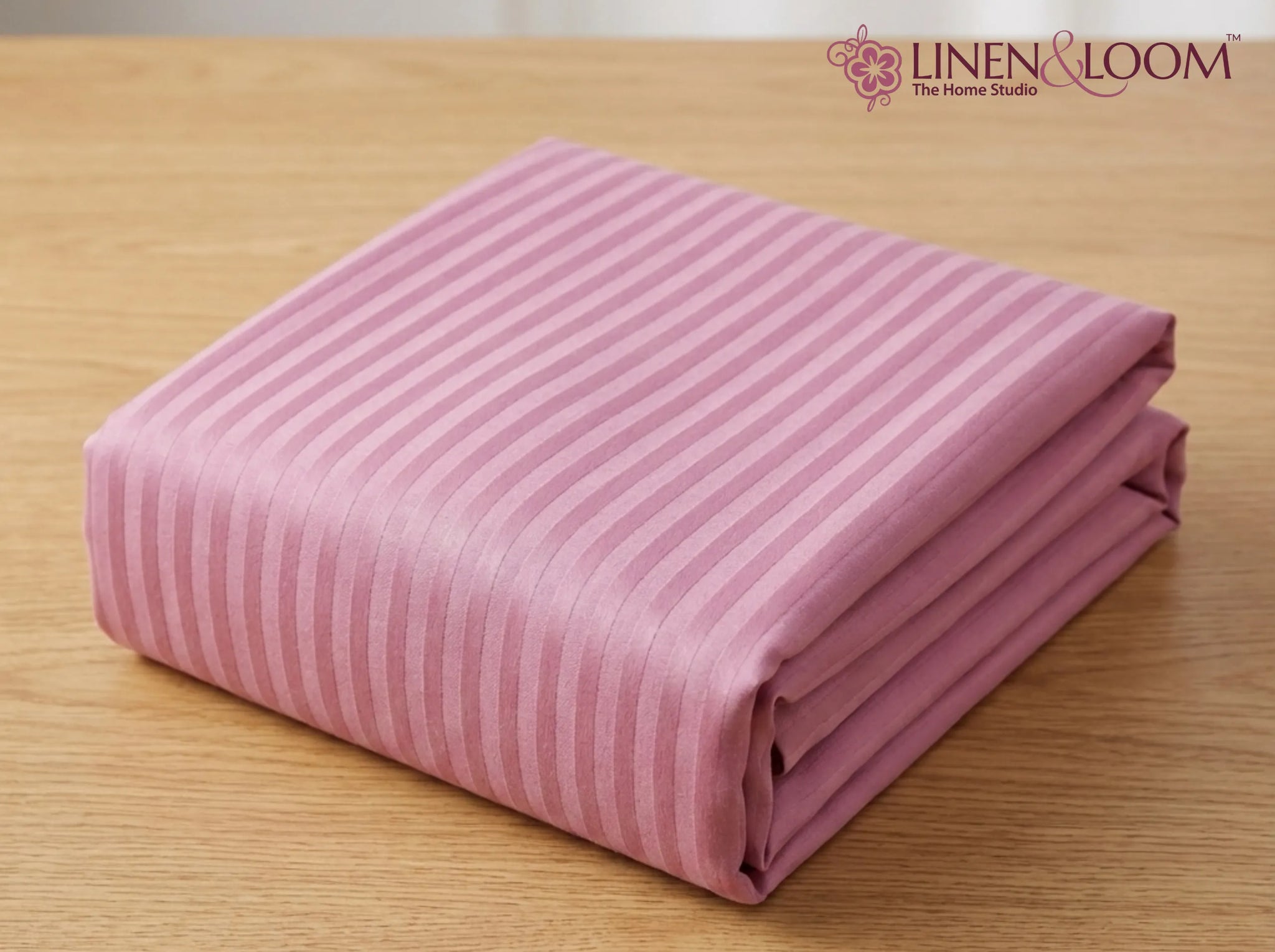 Rose Pink - Linen & Loom Elegance Series Super King Size Bedsheet with 2 Pillow Covers | Luxury Striped Cotton Blend Bedsheet Set 200 TC | Soft, Breathable & Hotel-Style Finish (108 x 108 inches)