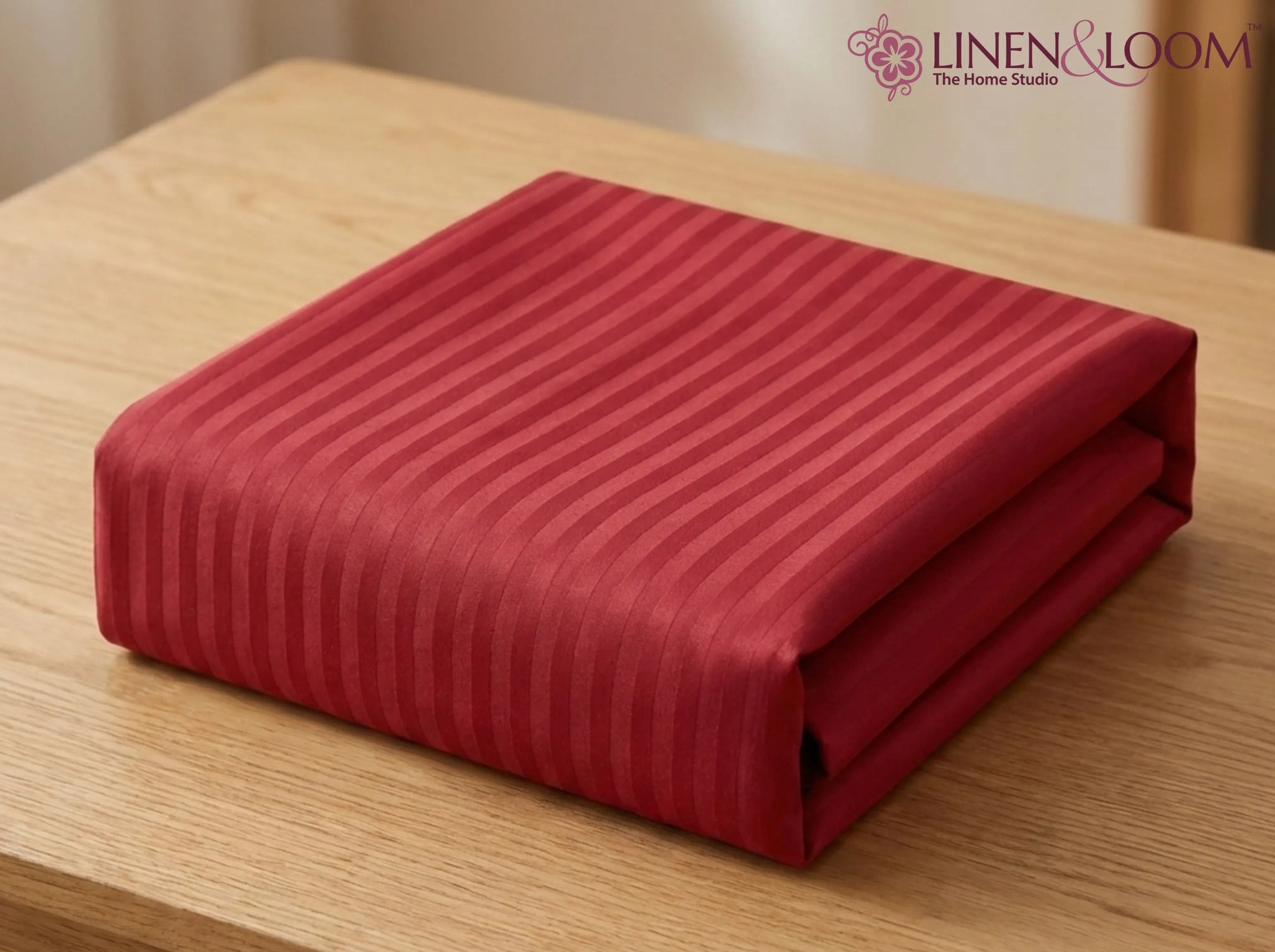 Bright Red - Linen & Loom Elegance Series King Size Bedsheet (90 x 100 Inches) with 2 Pillow Covers | Luxury Striped Cotton Blend | 200 TC | Soft, Breathable & Hotel-Style Finish