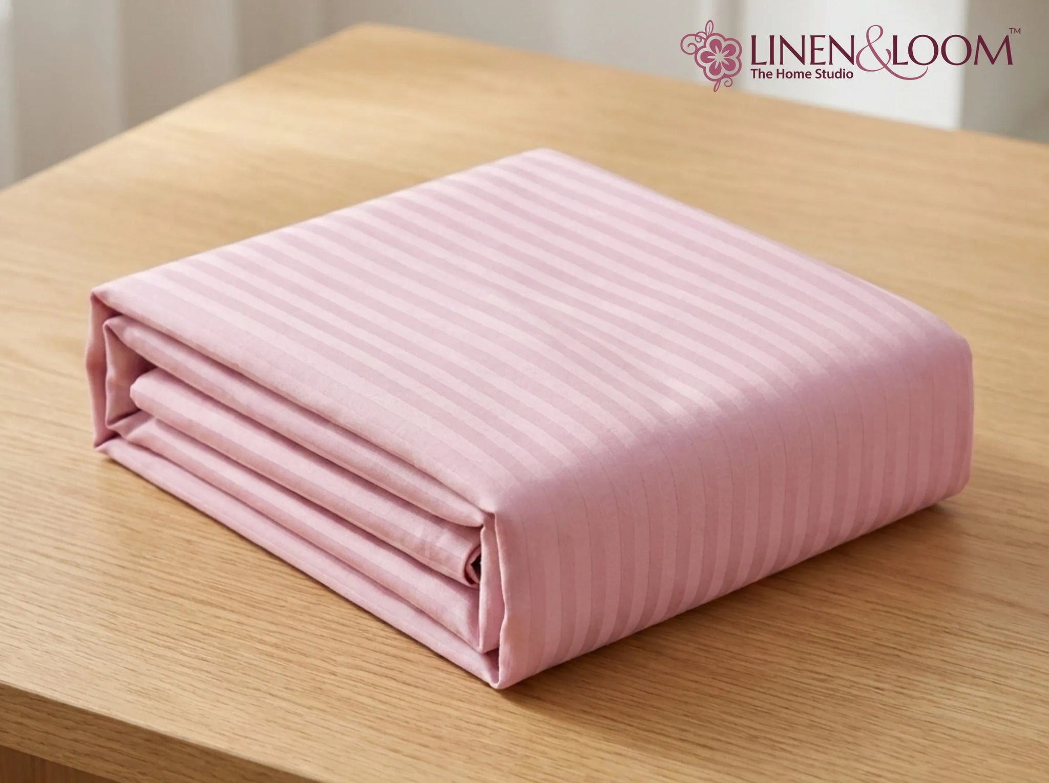 Pink - Linen & Loom Elegance Series Super King Size Bedsheet with 2 Pillow Covers | Luxury Striped Cotton Blend Bedsheet Set 200 TC | Soft, Breathable & Hotel-Style Finish (108 x 108 inches)