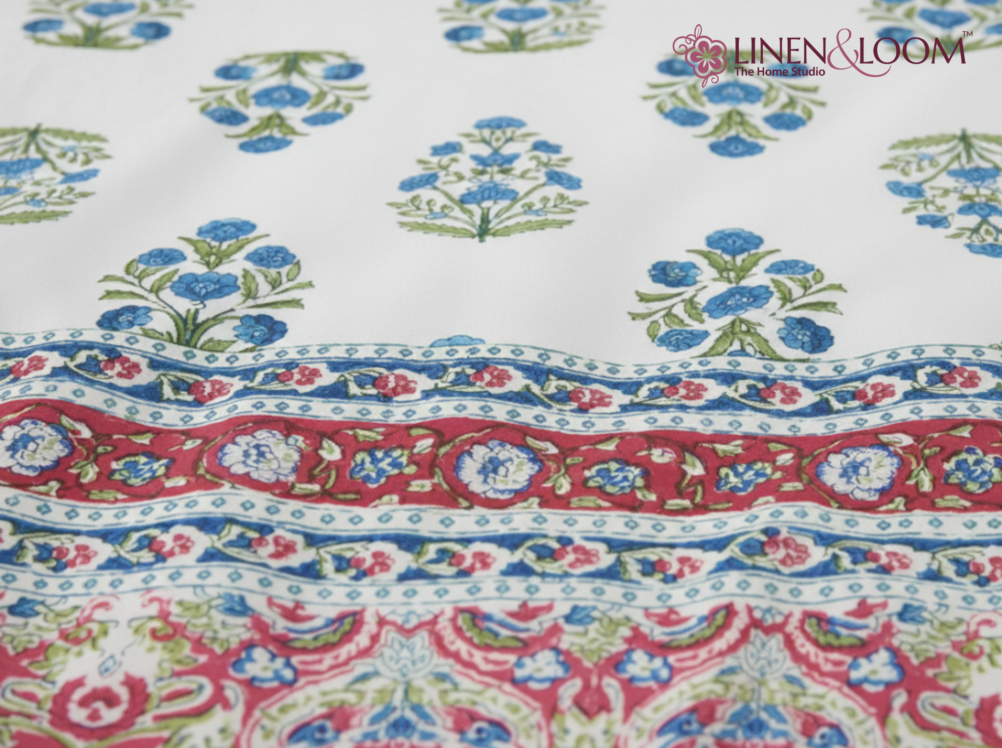 Gulshan Royale-Red — Linen & Loom Maharani Motifs Premium 100% Pure Cotton King Size (90x108) Double Bed Bedsheet with 2 Pillow Covers || Floral Printed Elegant Bedroom Bedding Set || 240 TC