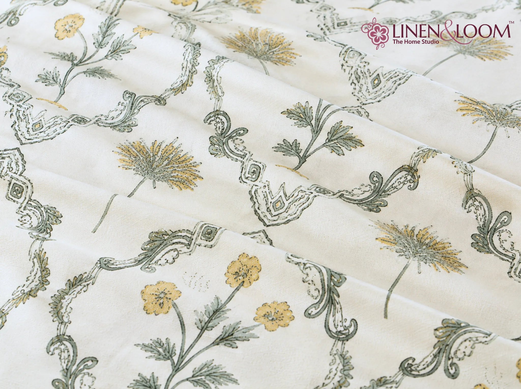 Regal Mustard Garden - Linen & Loom Natural Collection - Super King (100x108) 100% Pure Cotton Bedsheet with 2 Pillow Covers | Soft Breathable Bedspread for Home Decor | TC 240