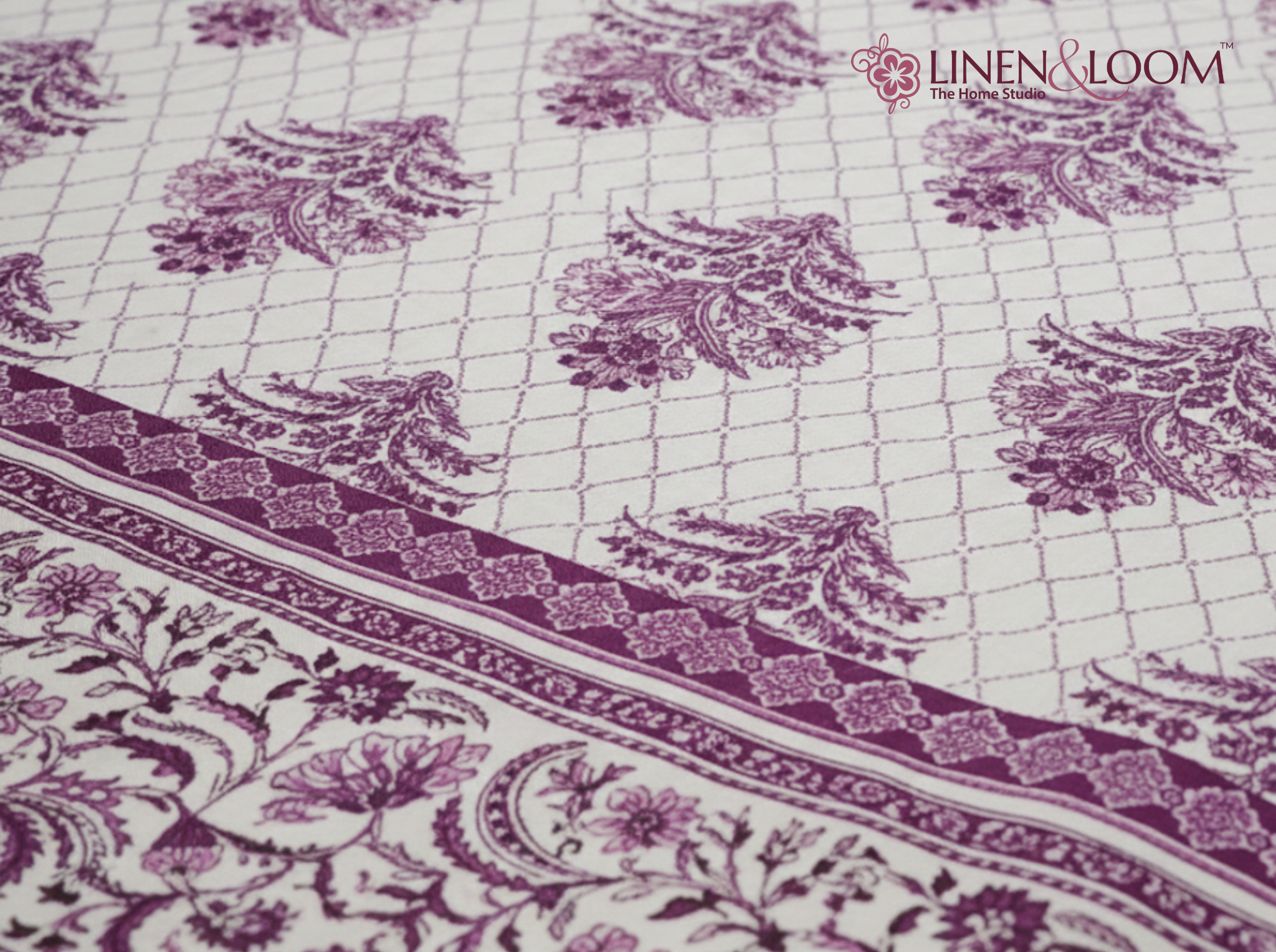 Darbar Elegance - Puple — Linen & Loom Jaipur Heritage Super King Size (108 x 108 inches) 100% Pure Cotton Bedsheet with 2 Pillow Covers | Soft & Breathable Bed Cover for Home Decor | 240 TC