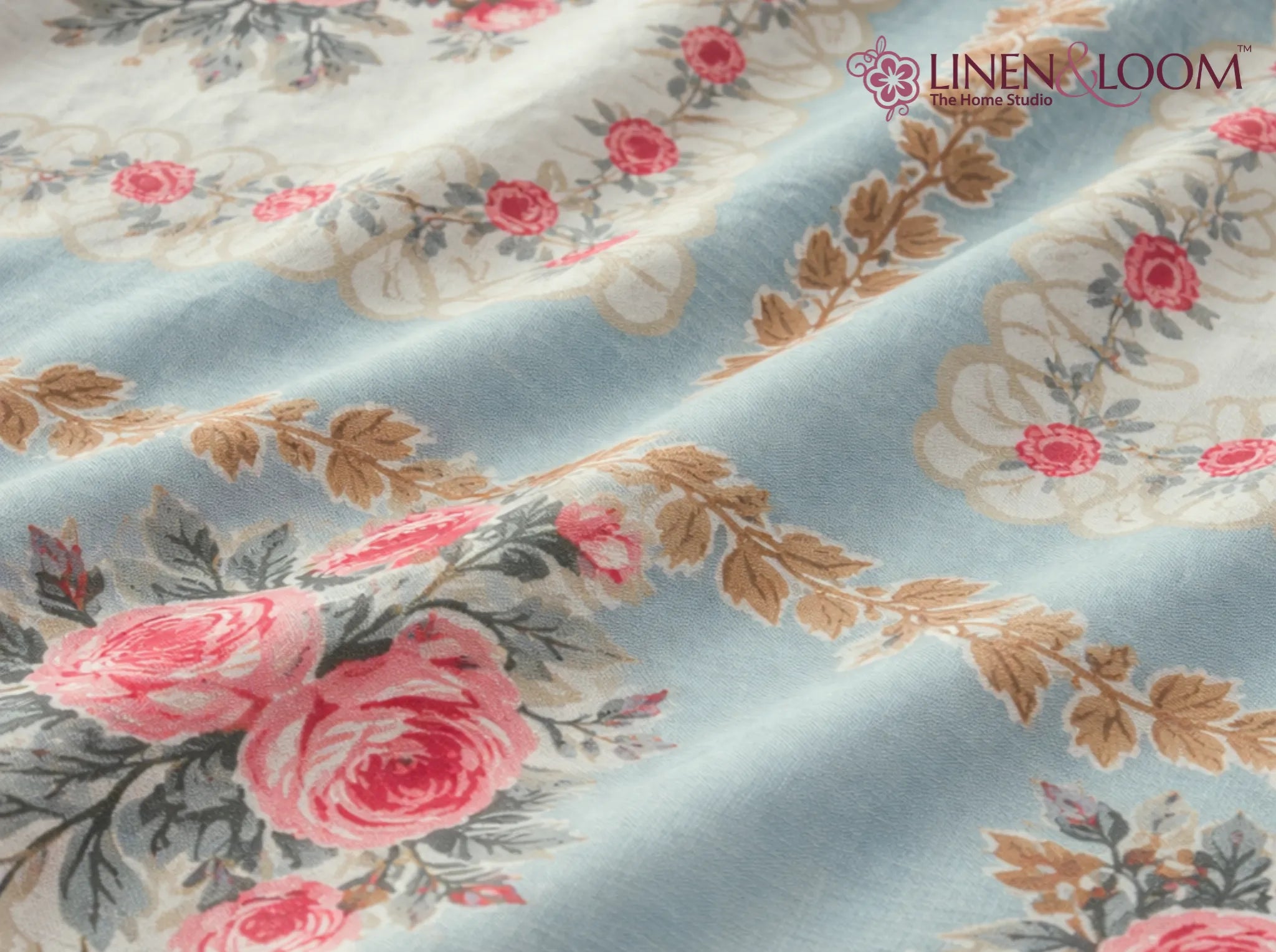 English Floral - Linen & Loom Natural Collection - Super King (100x108) 100% Pure Cotton Bedsheet with 2 Pillow Covers | Soft Breathable Bedspread for Home Decor | TC 240