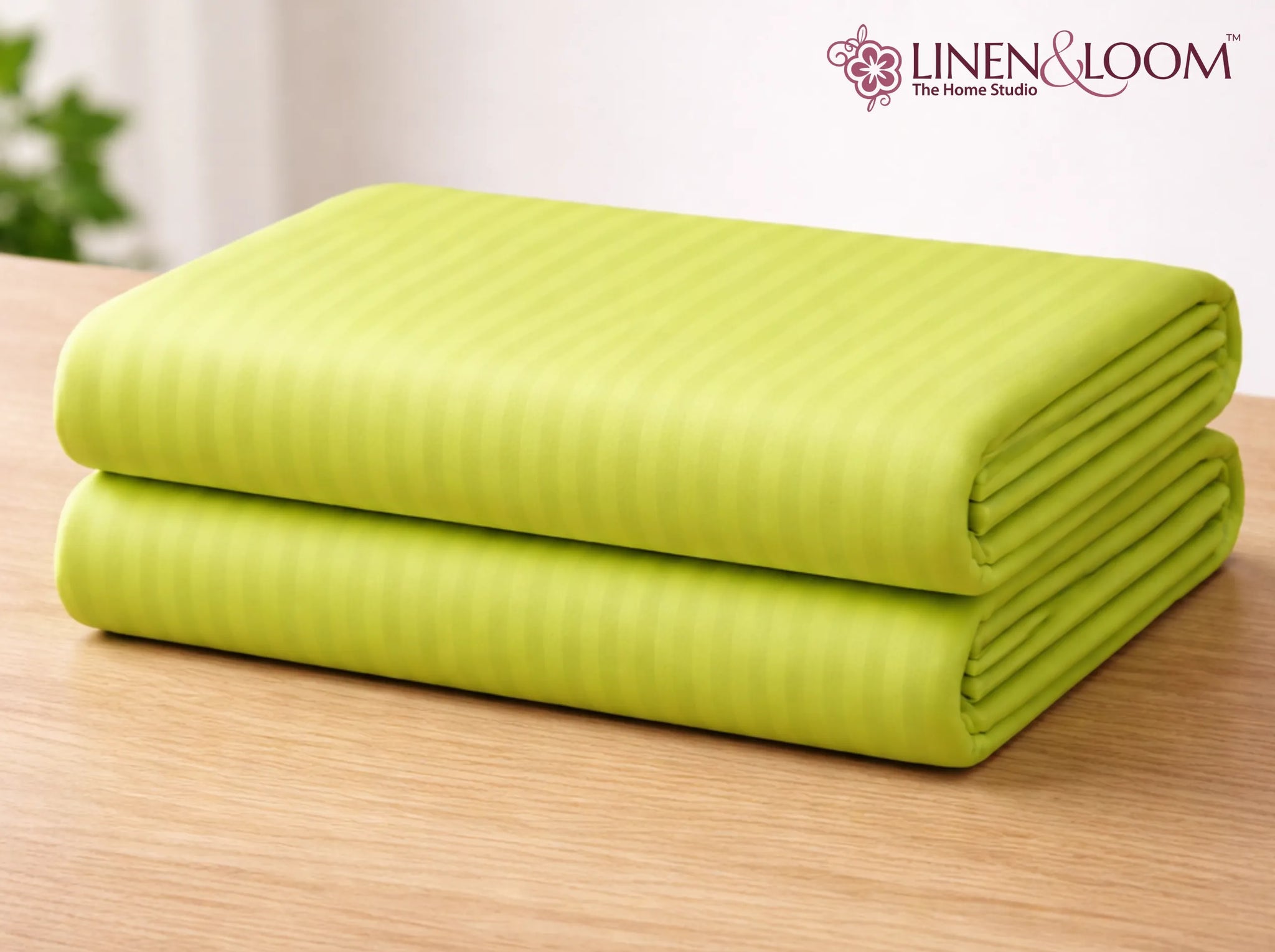 Neon green - Linen & Loom Elegance Series Super King Size Bedsheet with 2 Pillow Covers | Luxury Striped Cotton Blend Bedsheet Set 200 TC | Soft, Breathable & Hotel-Style Finish (108 x 108 inches)