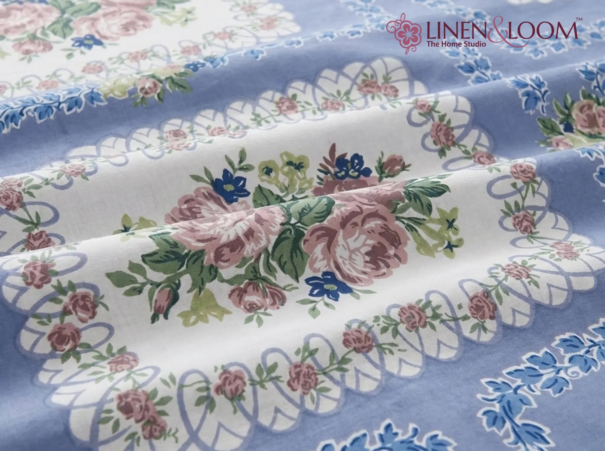 English Rose Lavender - Linen & Loom The Natural Collection - 100% Pure Cotton Single Bedsheet (60 x 90 Inches) with 1 Pillow Cover | 240 TC - Soft & Breathable Cotton Bed Sheet for Bedroom