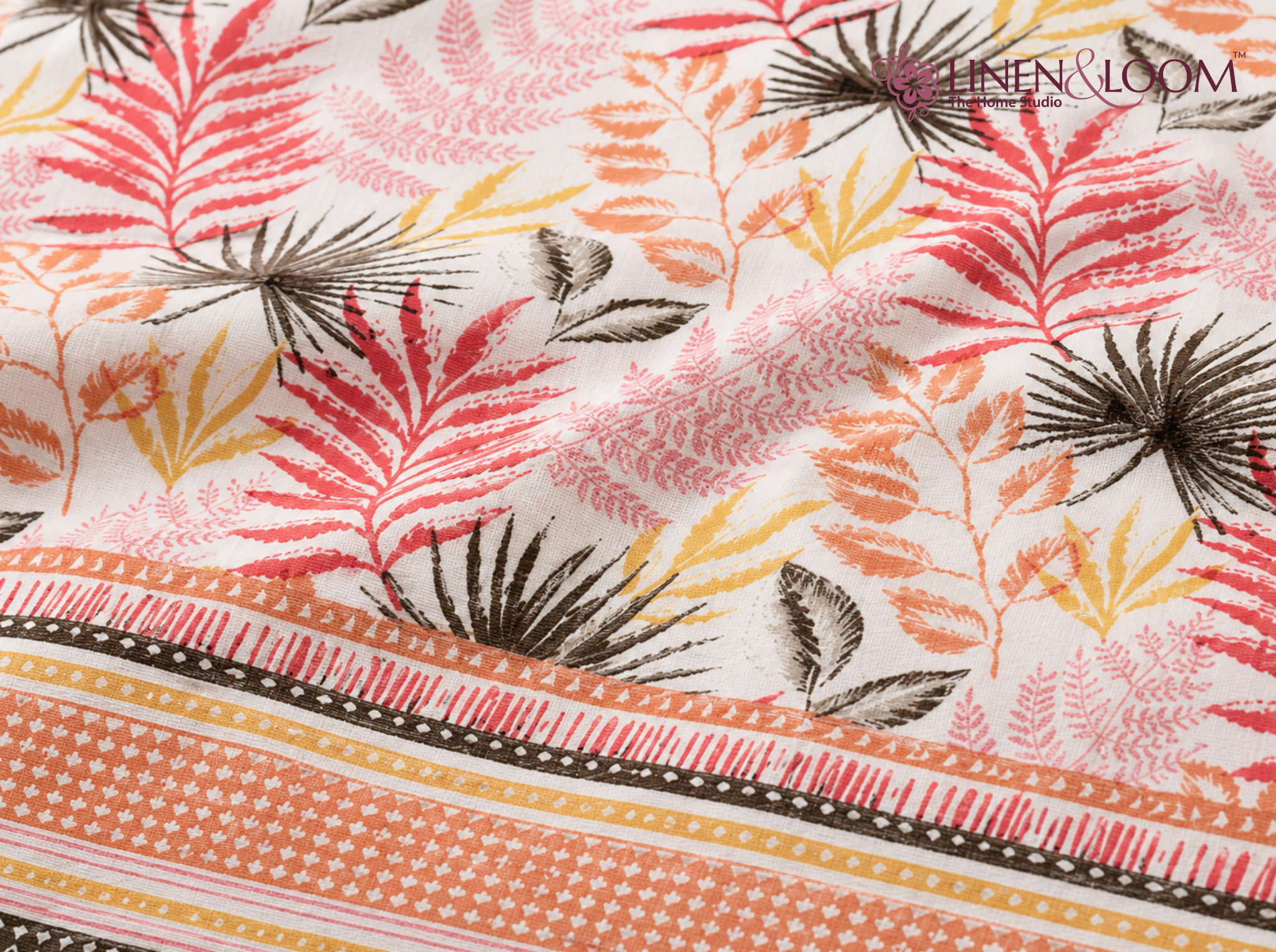 Virasat Bloom-Orange — Linen & Loom Jaipur Heritage Super King Size (108 x 108 inches) 100% Pure Cotton Bedsheet with 2 Pillow Covers | Soft & Breathable Bed Cover for Home Decor | 240 TC