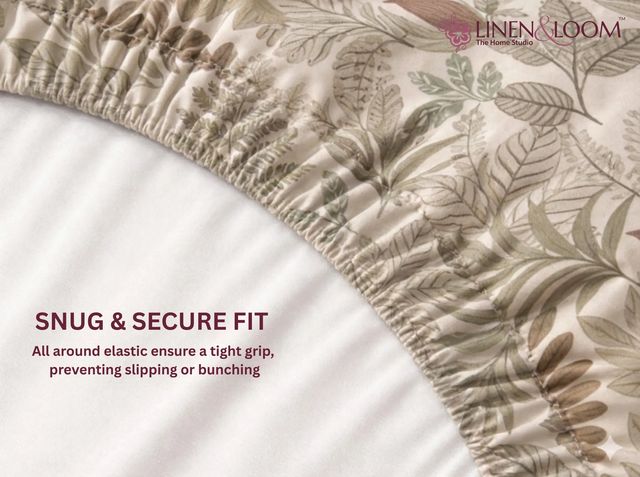 Mocha Meadow - Linen & Loom Pure Comfort Series 360° Elastic Fitted Bedsheet | Soft and Comfortable Bed Linen Set for a Cozy Bedroom | 200 TC | King Size 72x78 inches + 9 inches