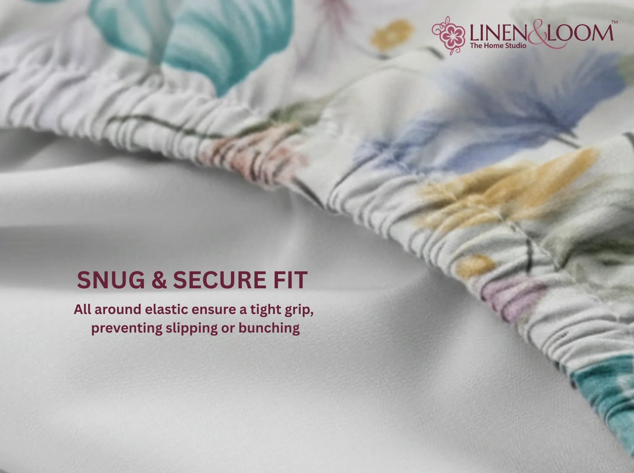 Spring Bloom - Linen & Loom Pure Comfort Series 360° Elastic Fitted Bedsheet | Soft and Comfortable Bed Linen Set for a Cozy Bedroom | 200 TC | King Size 72x78 inches + 9 inches