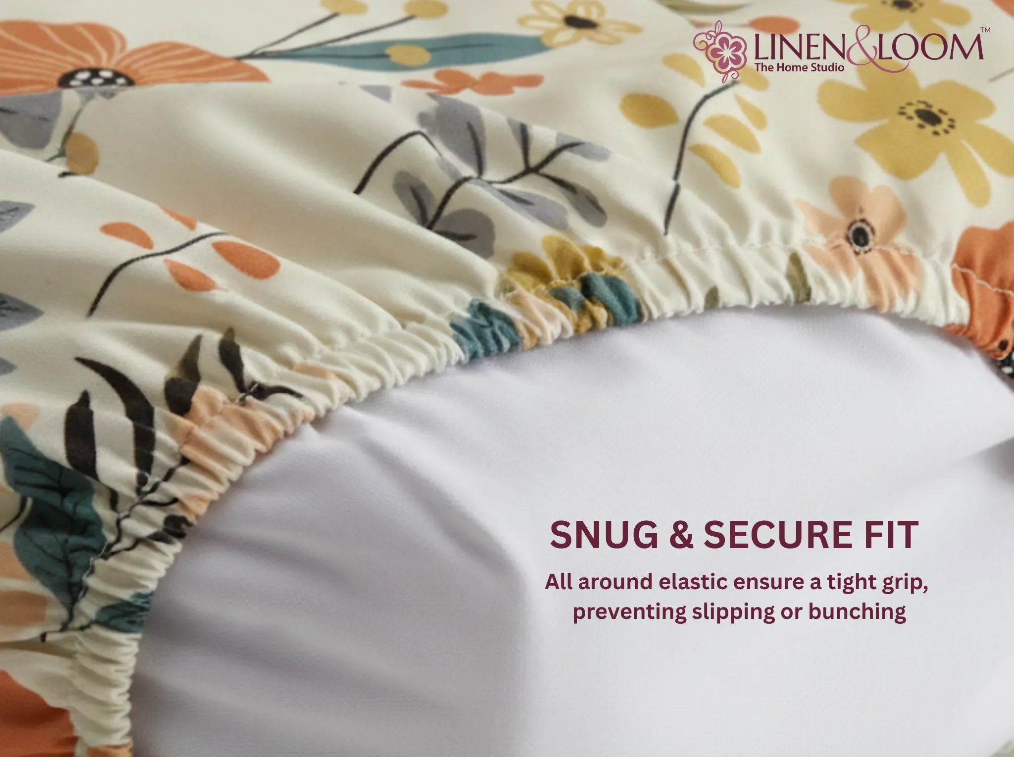 Calm Garden - Linen & Loom Pure Comfort Series 360° Elastic Fitted Bedsheet | Soft and Comfortable Bed Linen Set for a Cozy Bedroom | 200 TC | King Size 72x78 inches + 9 inches