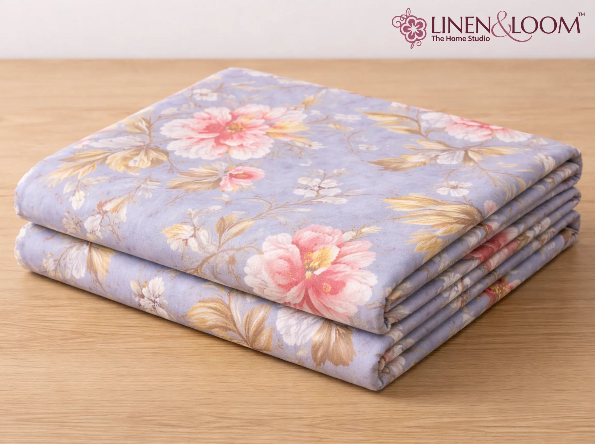 Blue Rosette Garden - Linen & Loom Natural Collection - Super King (100x108) 100% Pure Cotton Bedsheet with 2 Pillow Covers | Soft Breathable Bedspread for Home Decor | TC 240