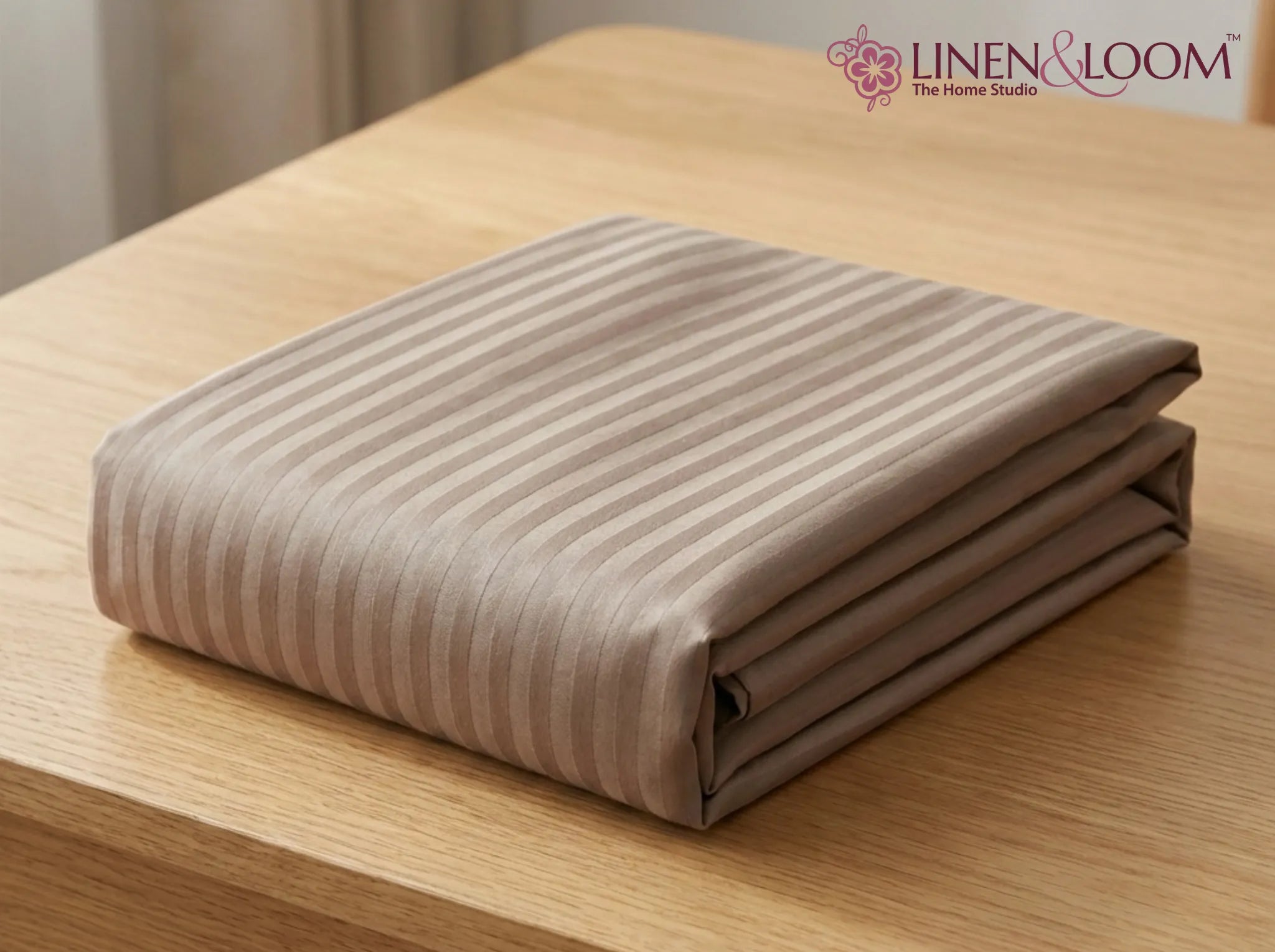 Light Brown - Linen & Loom Elegance Series (60x90 inches) Bedsheet with 1 Pillow Cover | Luxury Striped Cotton Blend Bedsheet Set | Soft, Breathable & Hotel-Style Finish | TC 200