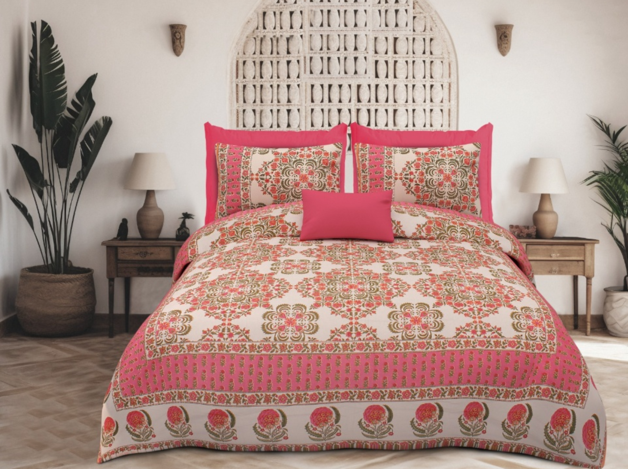 Ornate Heritage_Red — Linen & Loom Jaipur Heritage Super King Size (108 x 108 inches) 100% Pure Cotton Bedsheet with 2 Pillow Covers | Soft & Breathable Bed Cover for Home Decor | 240 TC