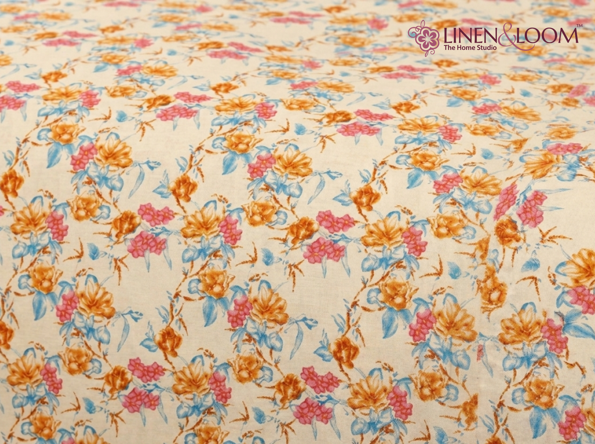 Bagh Elegance Blue Mustard — Sanganeri Stories Bedsheet | Linen & Loom