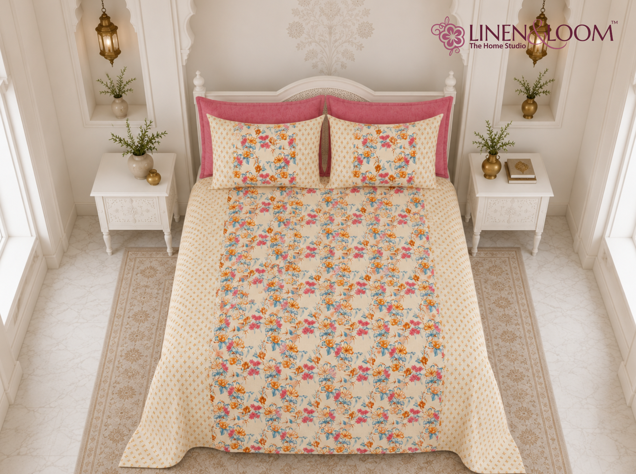 Bagh Elegance Blue Mustard — Sanganeri Stories Bedsheet | Linen & Loom
